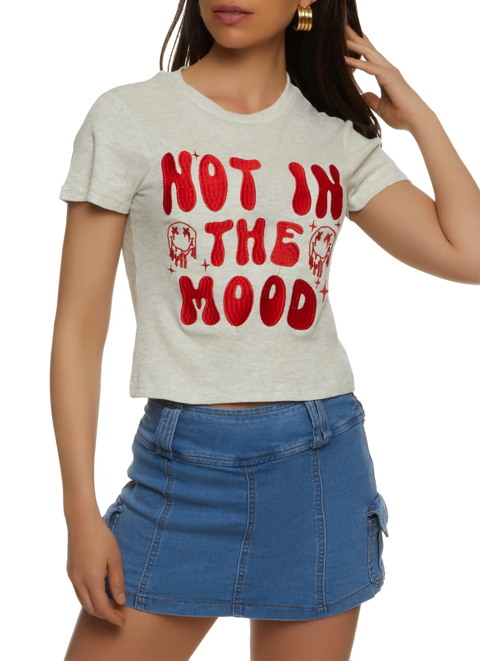 Not In The Mood Embroidered Tee sold by Rainbow