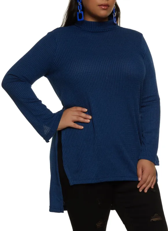 Plus Size Solid Waffle Knit Tunic Sweater sold by Rainbow