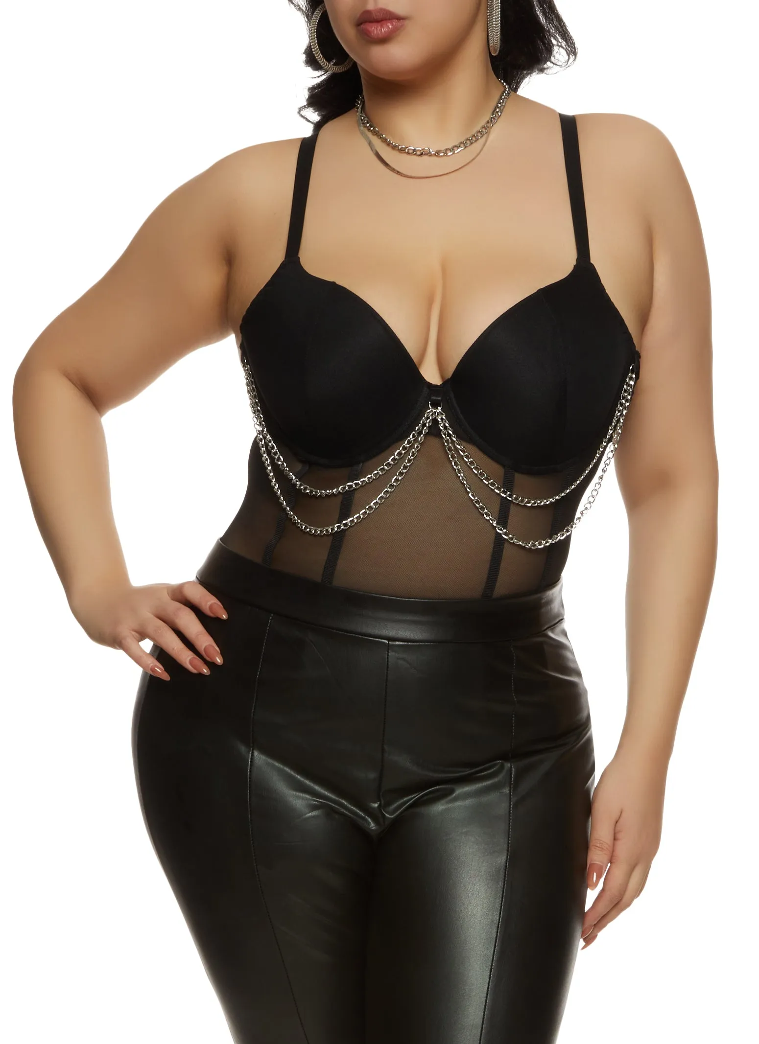 Plus Size Chain Detail Mesh Corset Bodysuit sold by Rainbow product image thumbnail 2