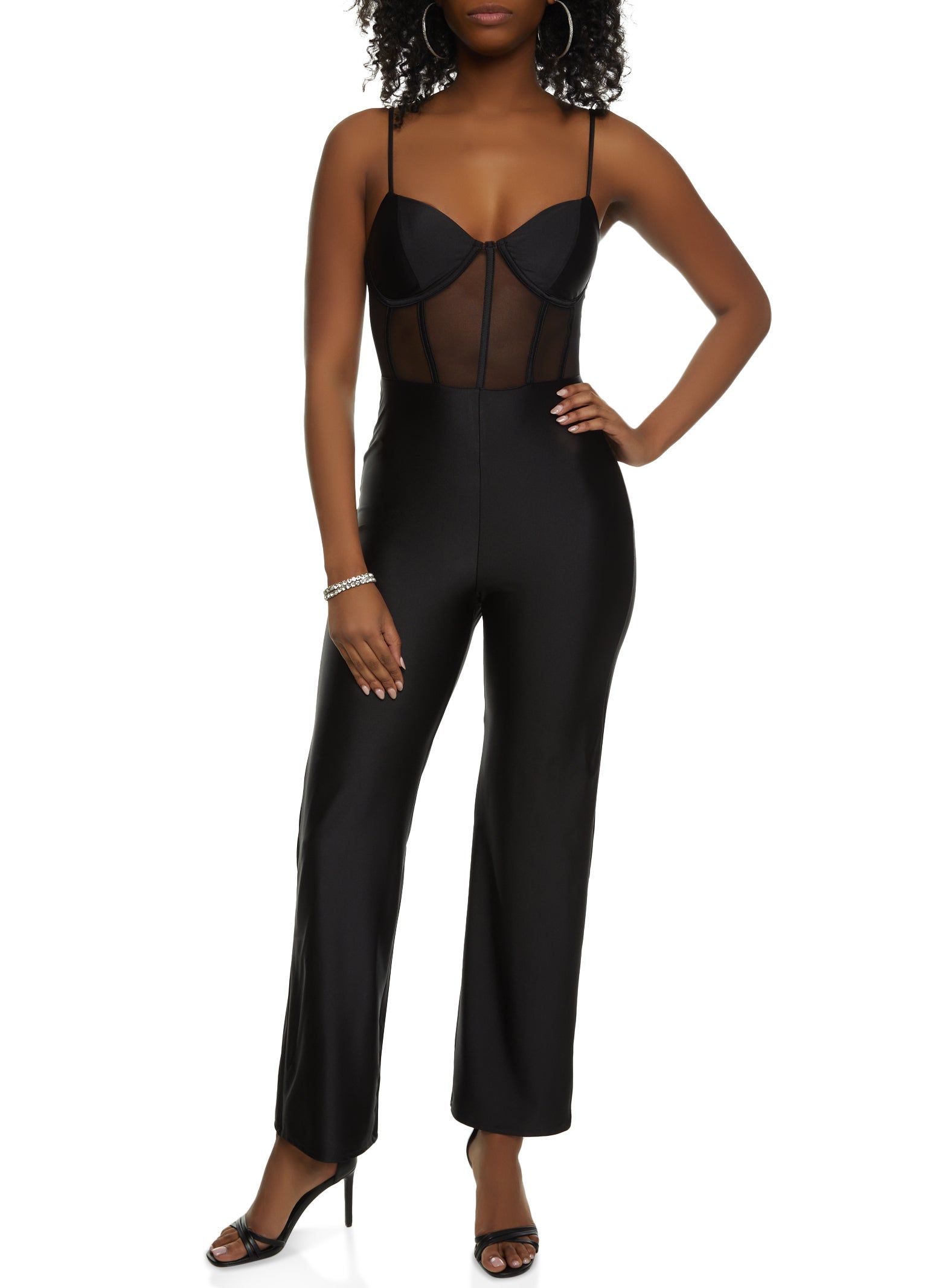 Sheer Mesh Bustier Wide Leg Jumpsuit sold by Rainbow
