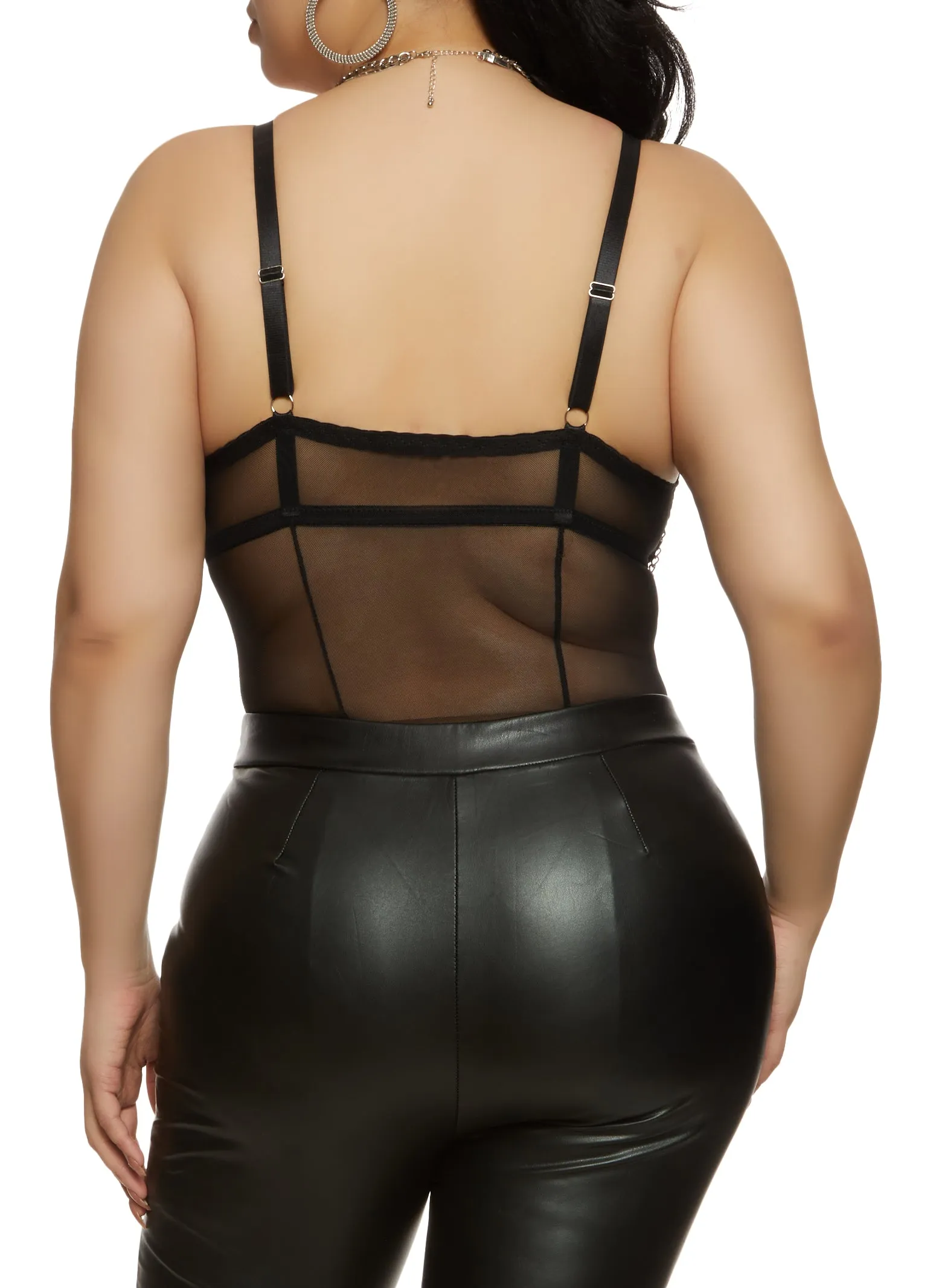 Plus Size Chain Detail Mesh Corset Bodysuit sold by Rainbow product image thumbnail 3