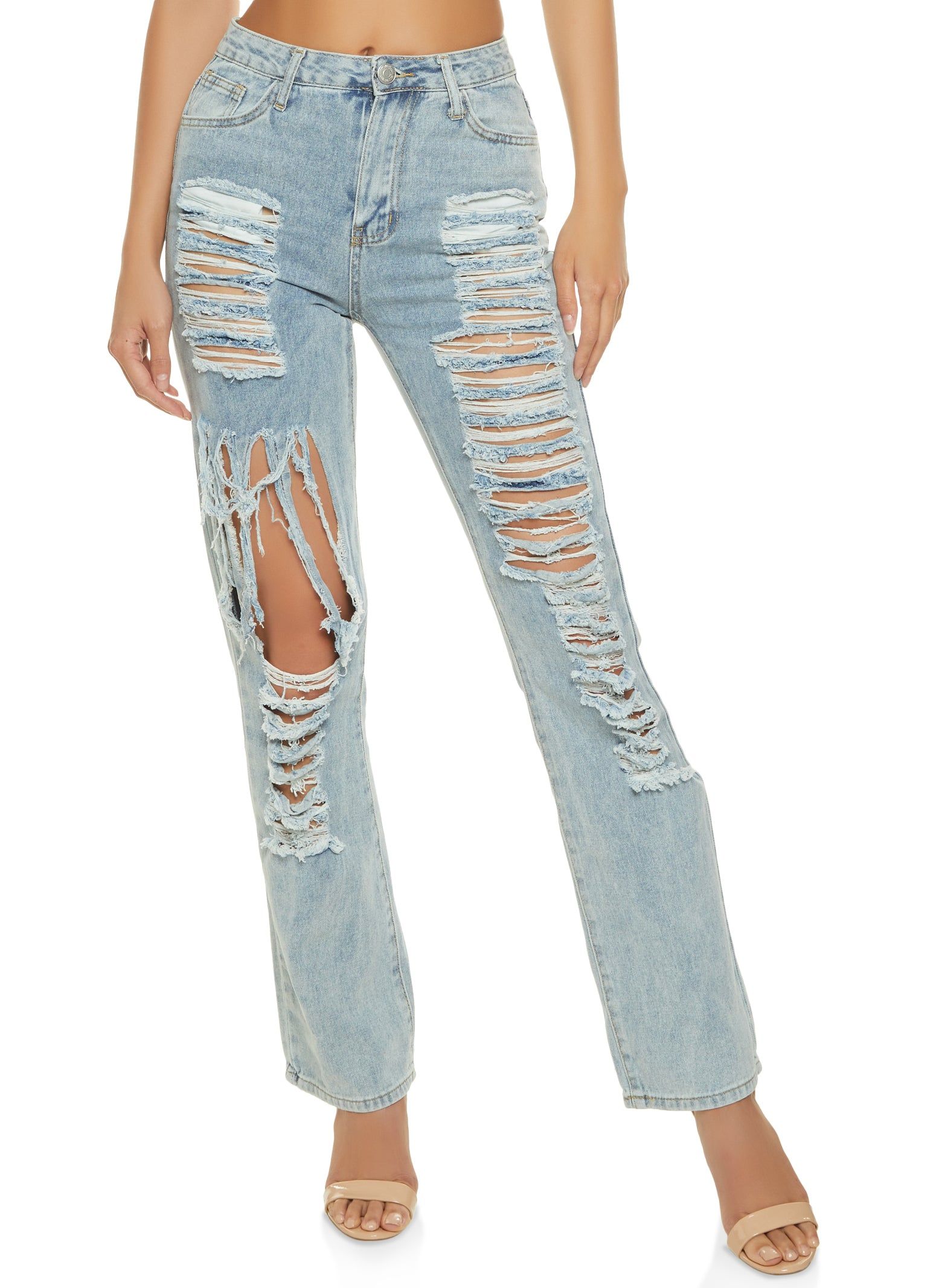 Destroyed Straight Leg Jeans sold by Rainbow