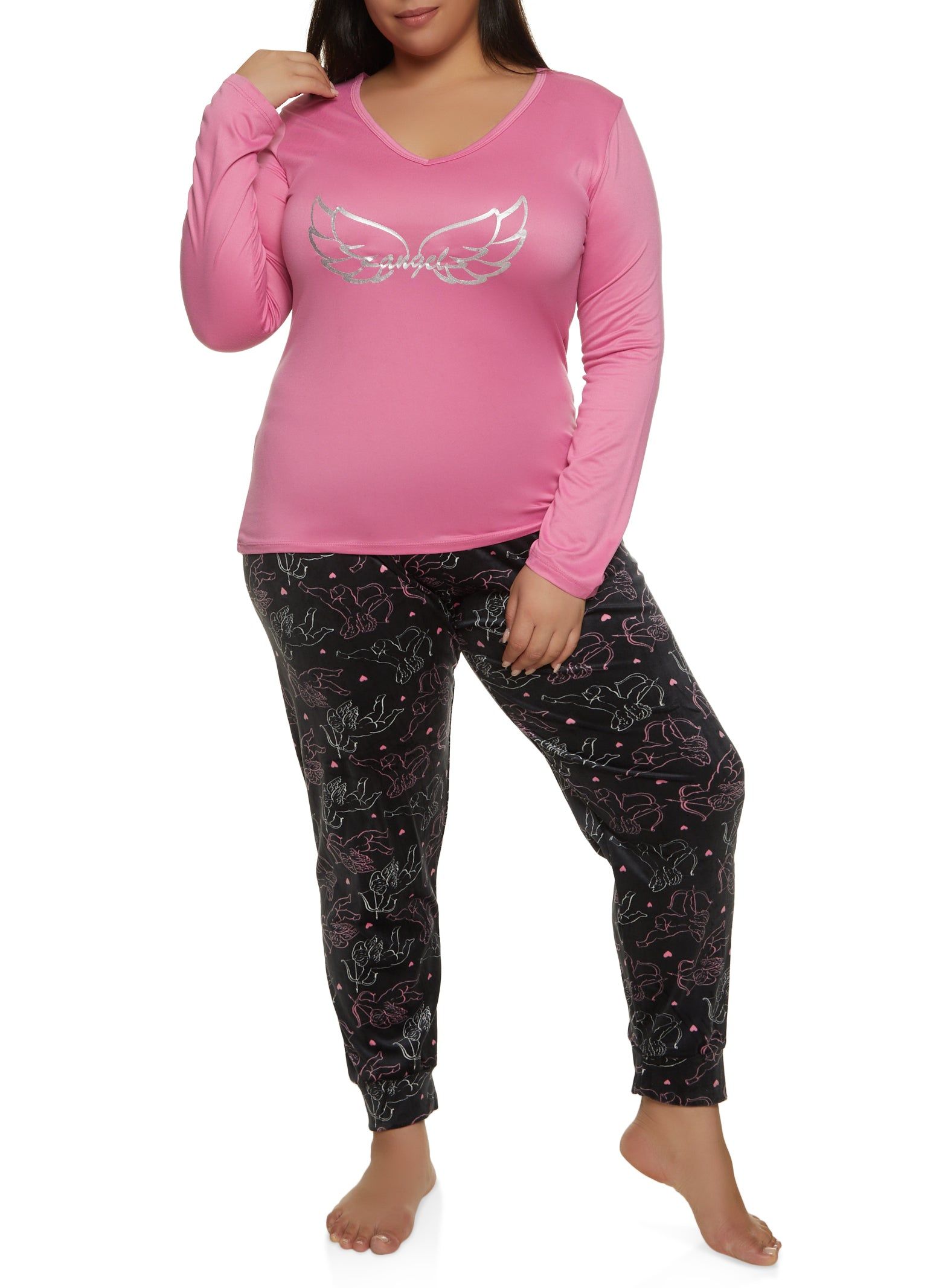Plus Size Angel Pajama Top and Printed Pants sold by Rainbow
