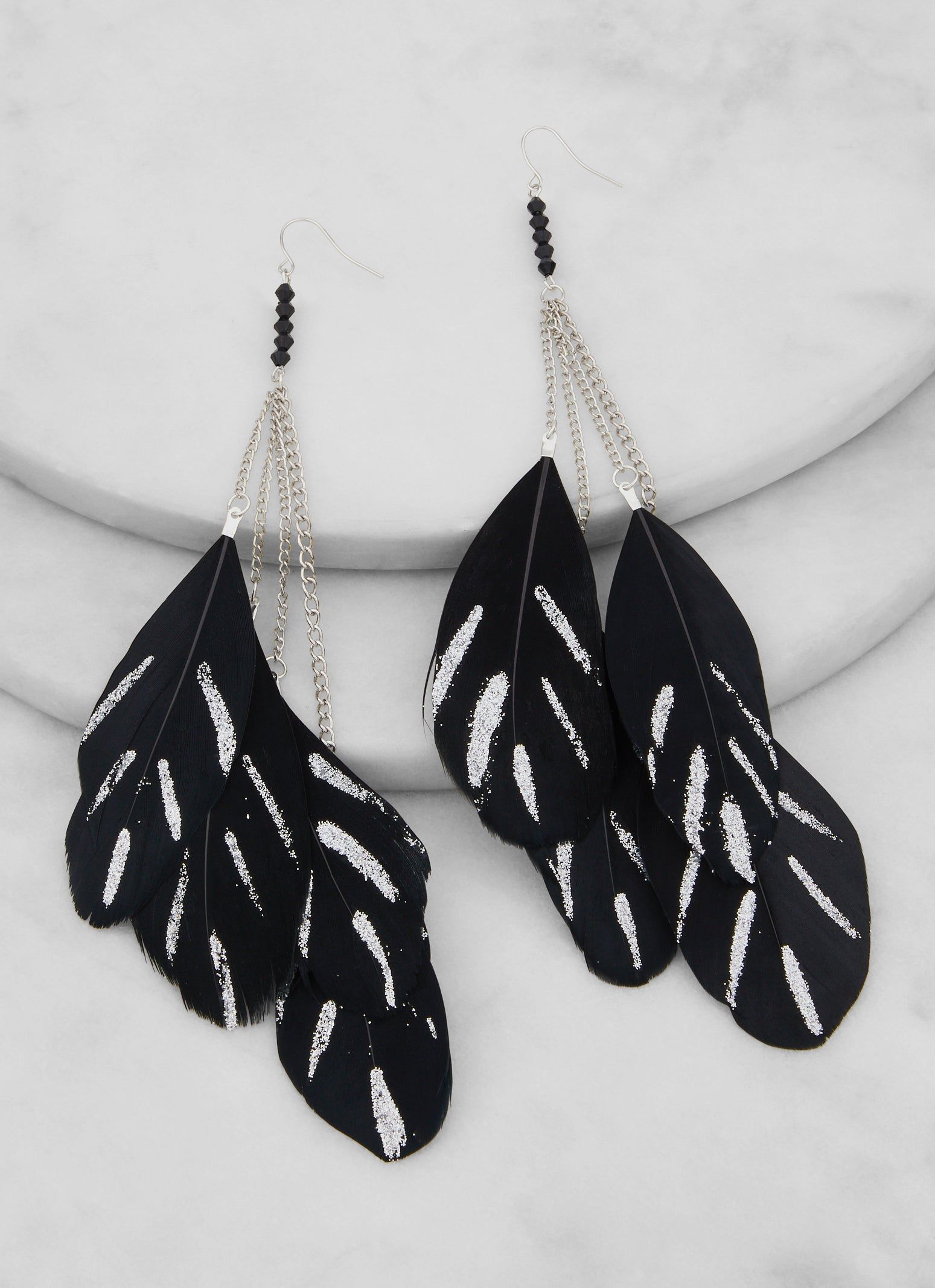 Glitter Detail Feather Drop Earrings sold by Rainbow product image thumbnail 2