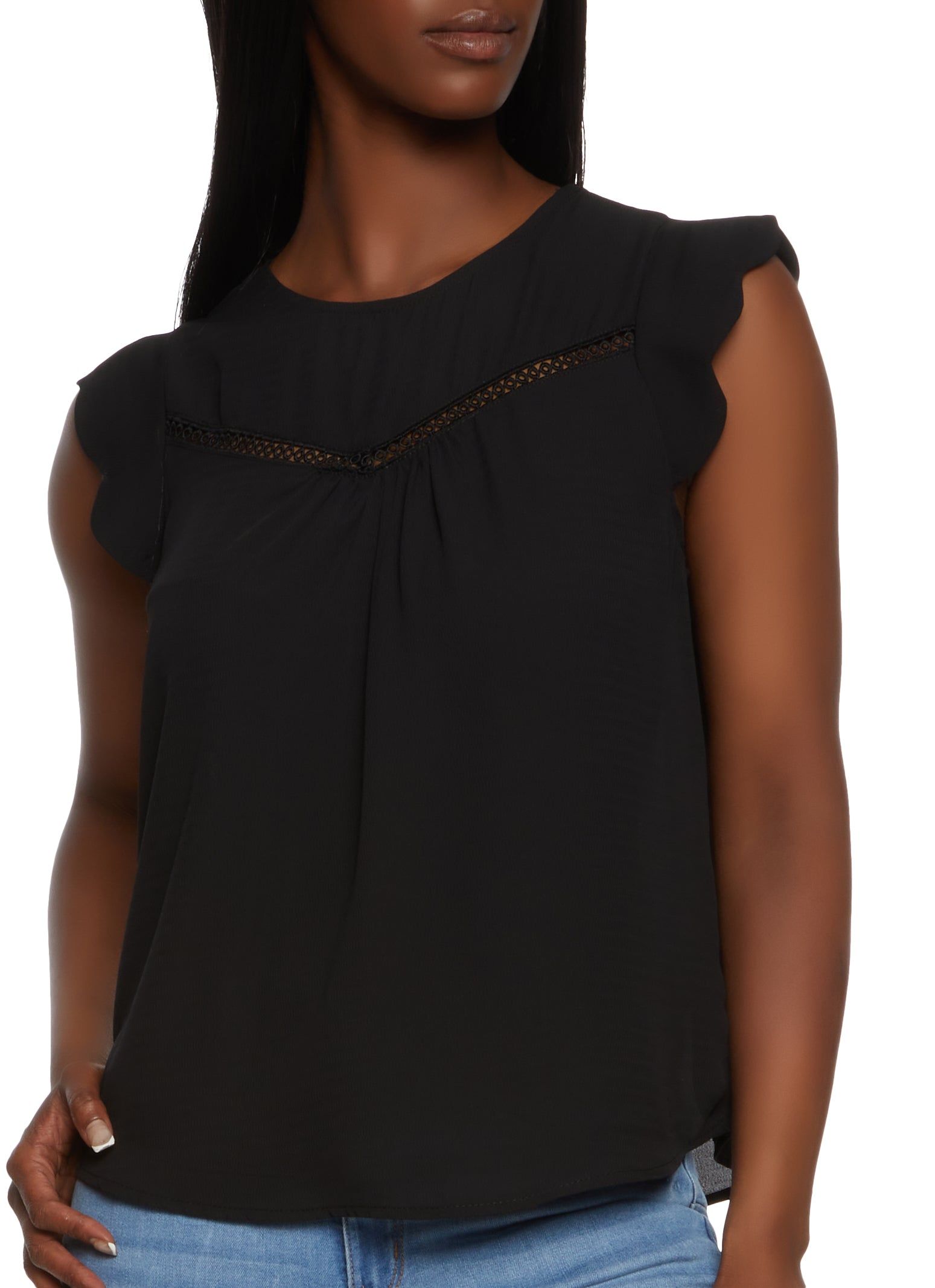 Crochet Detail Scalloped Sleeve Blouse sold by Rainbow