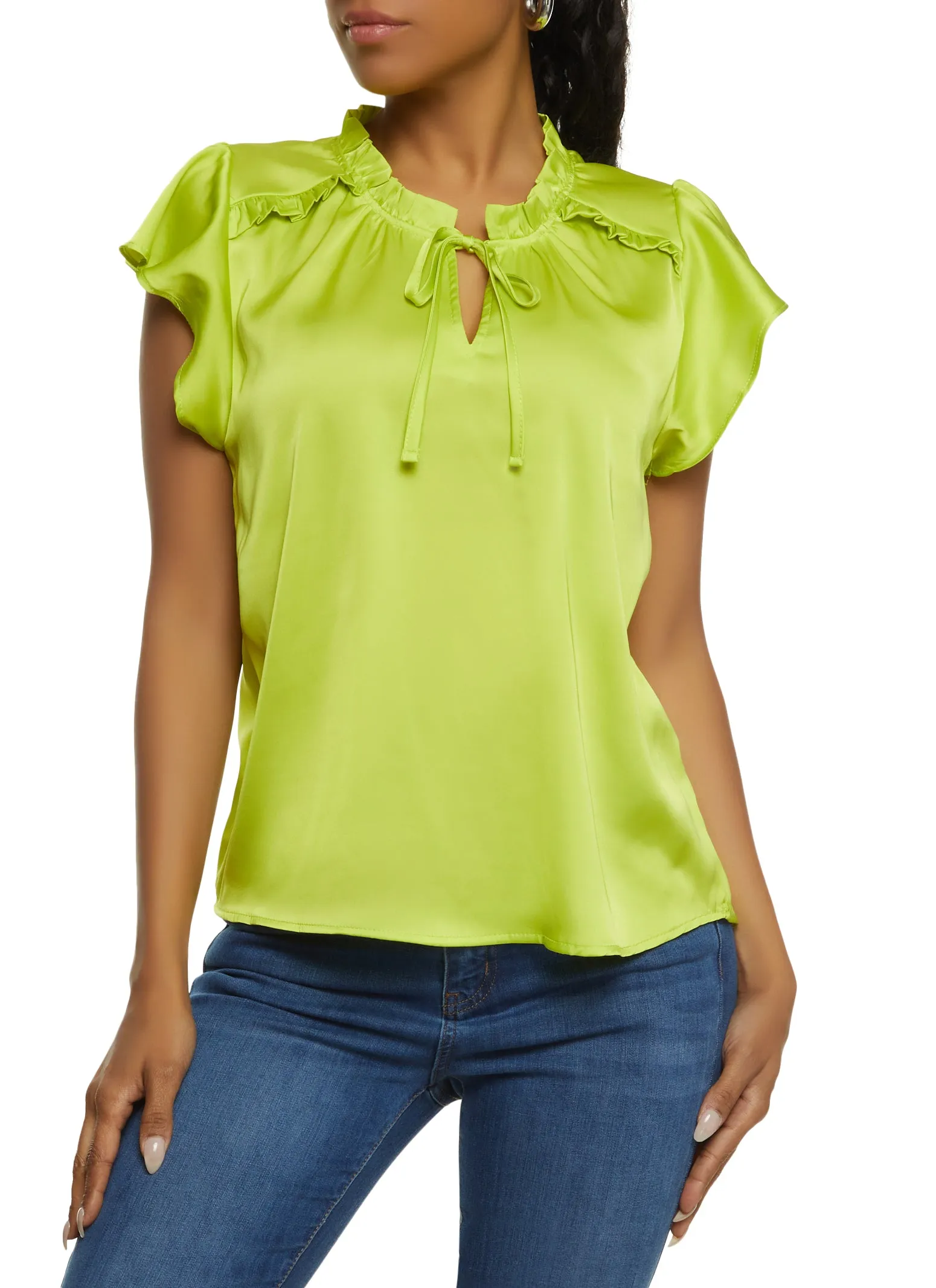 Iris Satin Pleated Detail Tie Neck Blouse sold by Rainbow