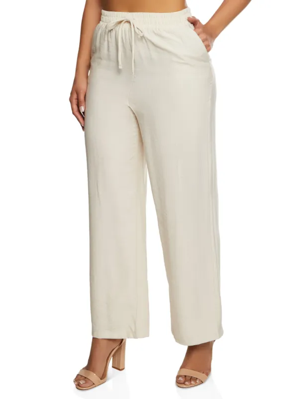 Haute Monde Linen Faux Drawstring Wide Leg Pants sold by Rainbow