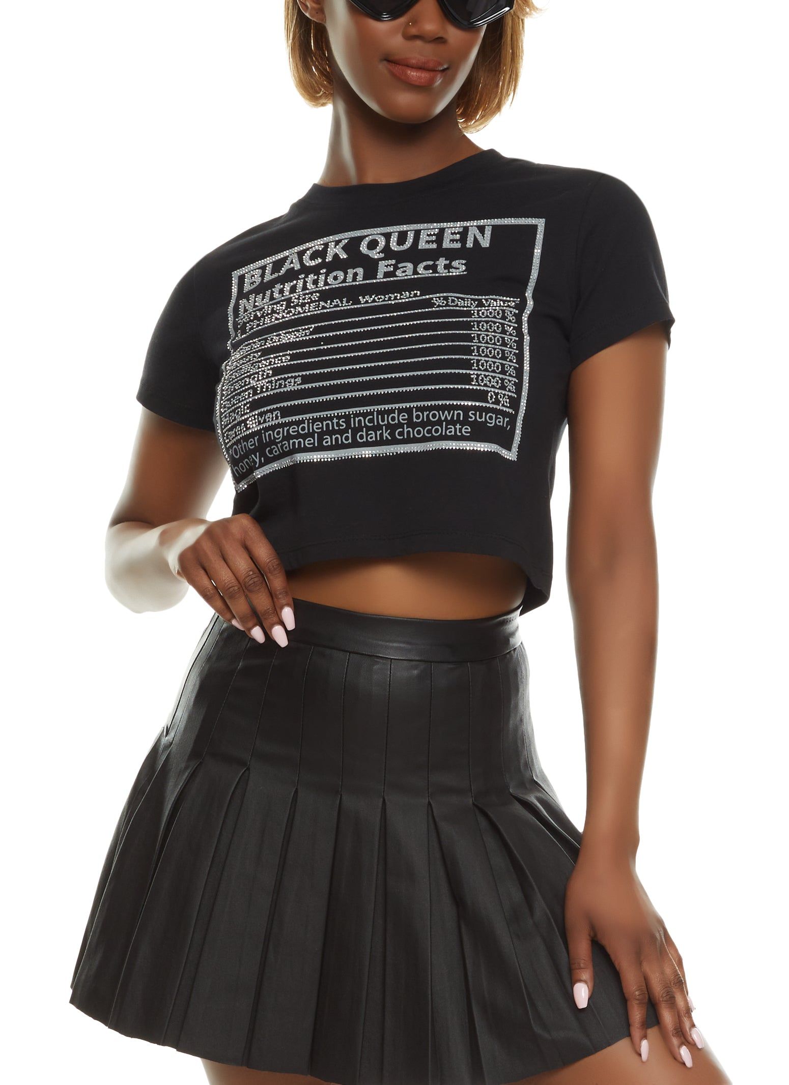 Black Queen Nutritional Facts Rhinestone Tee sold by Rainbow