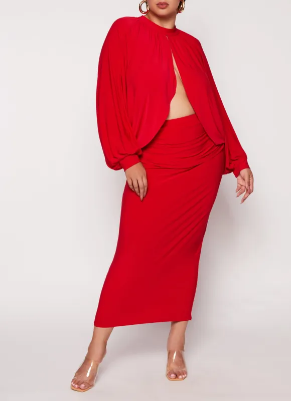 Plus Size Ruched High Waist Maxi Skirt sold by Rainbow