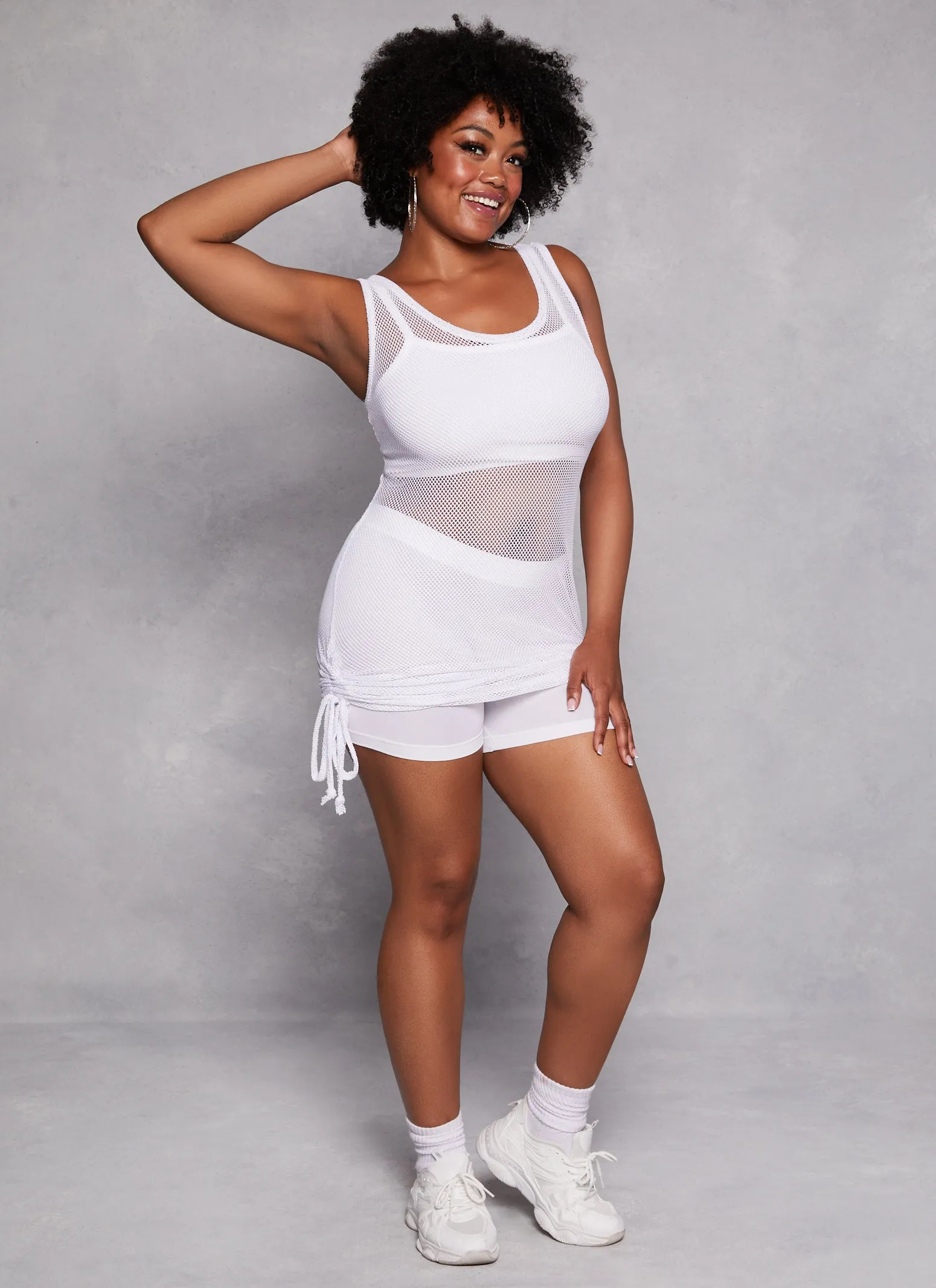 Plus Size Fishnet Side Drawstring Ruched Tank Top sold by Rainbow product image thumbnail 2