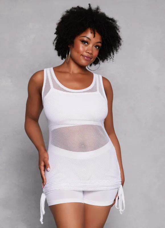 Plus Size Fishnet Side Drawstring Ruched Tank Top sold by Rainbow