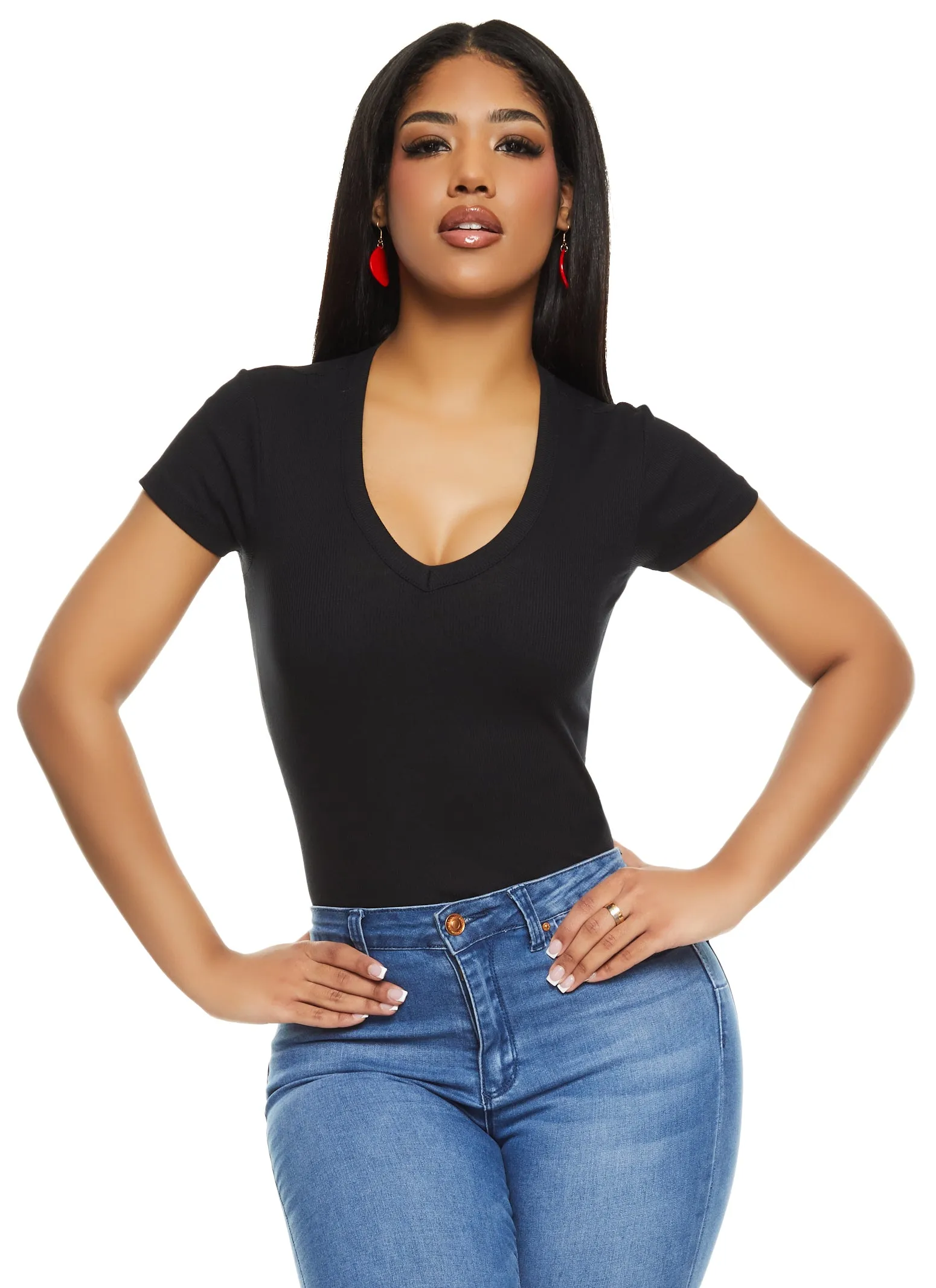 Basic Ribbed V Neck Short Sleeve Tee sold by Rainbow