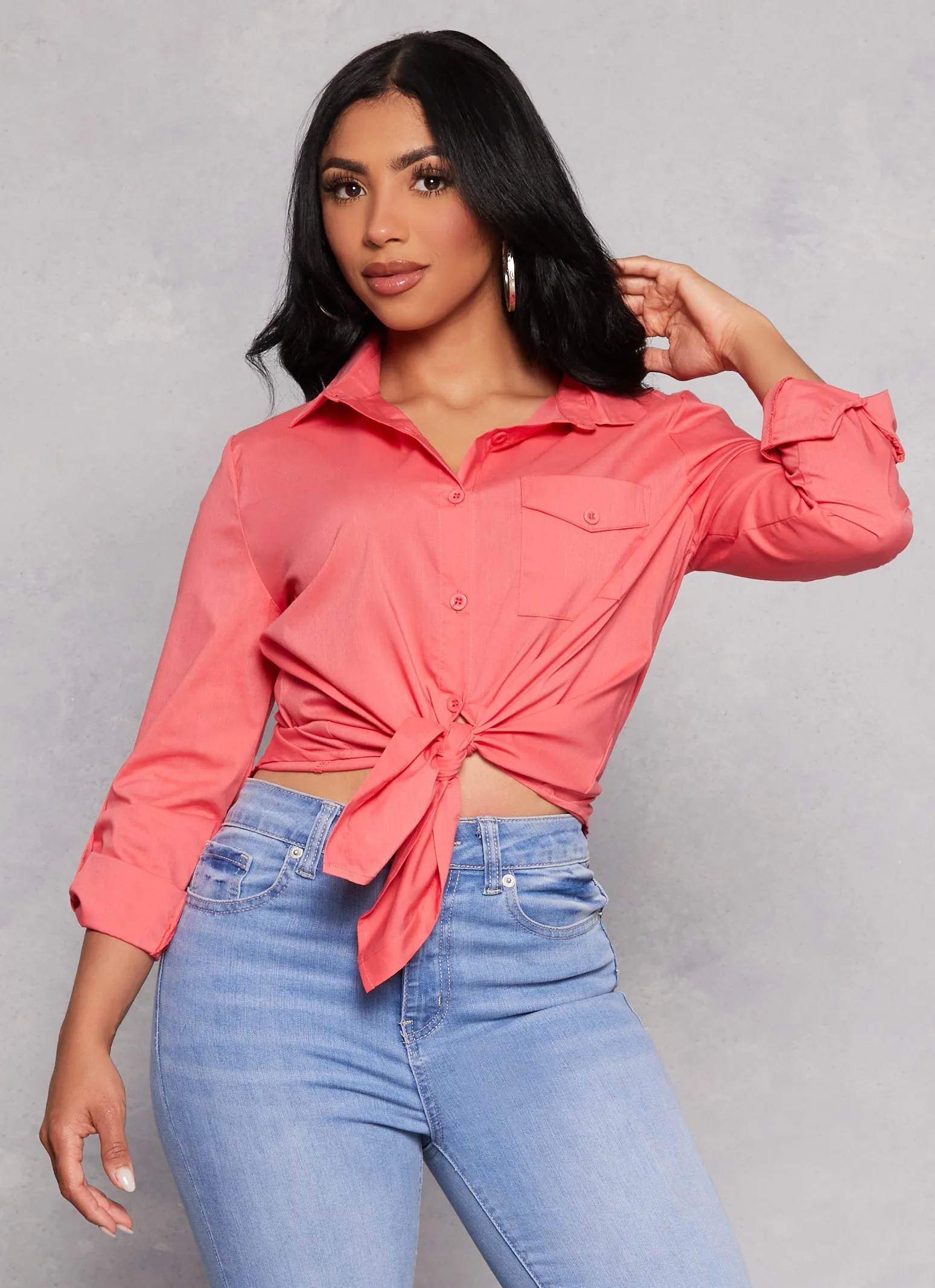 Basic Poplin Button Front Shirt sold by Rainbow