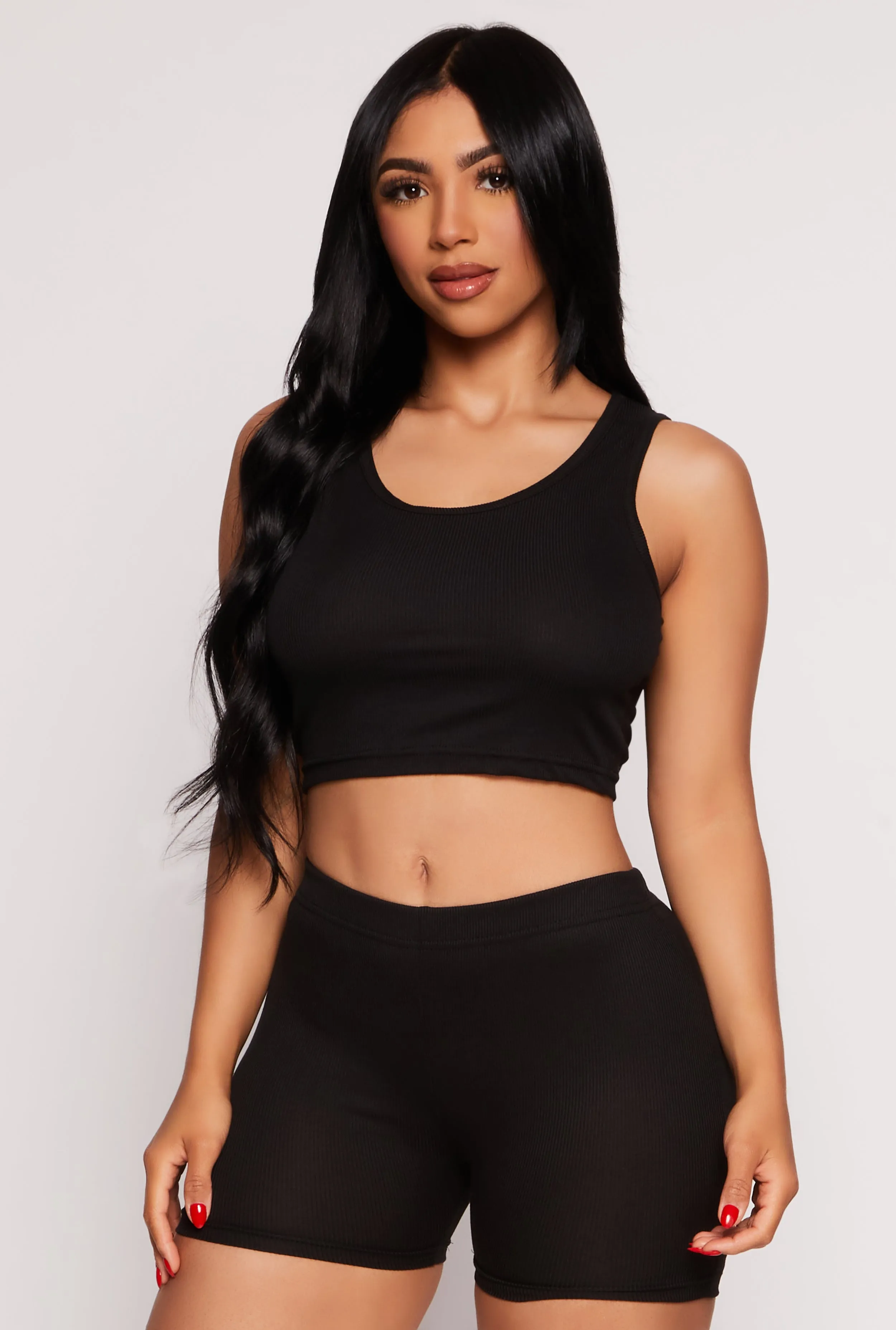 Ribbed Knit Cropped Pajama Tank Top and Shorts with Robe sold by Rainbow product image thumbnail 3