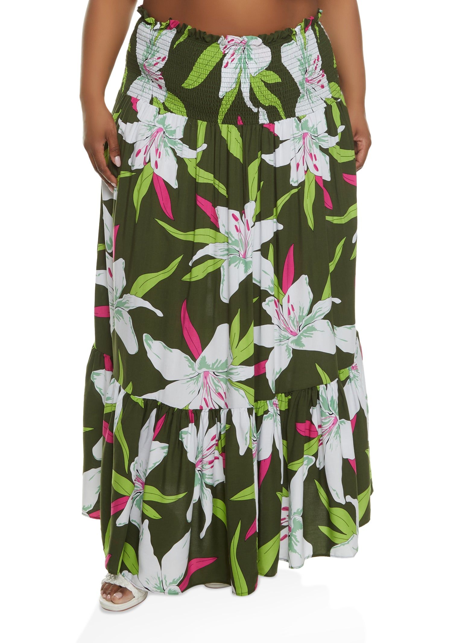 Plus Size Floral Print Smocked Convertible Maxi Dress sold by Rainbow product image thumbnail 5