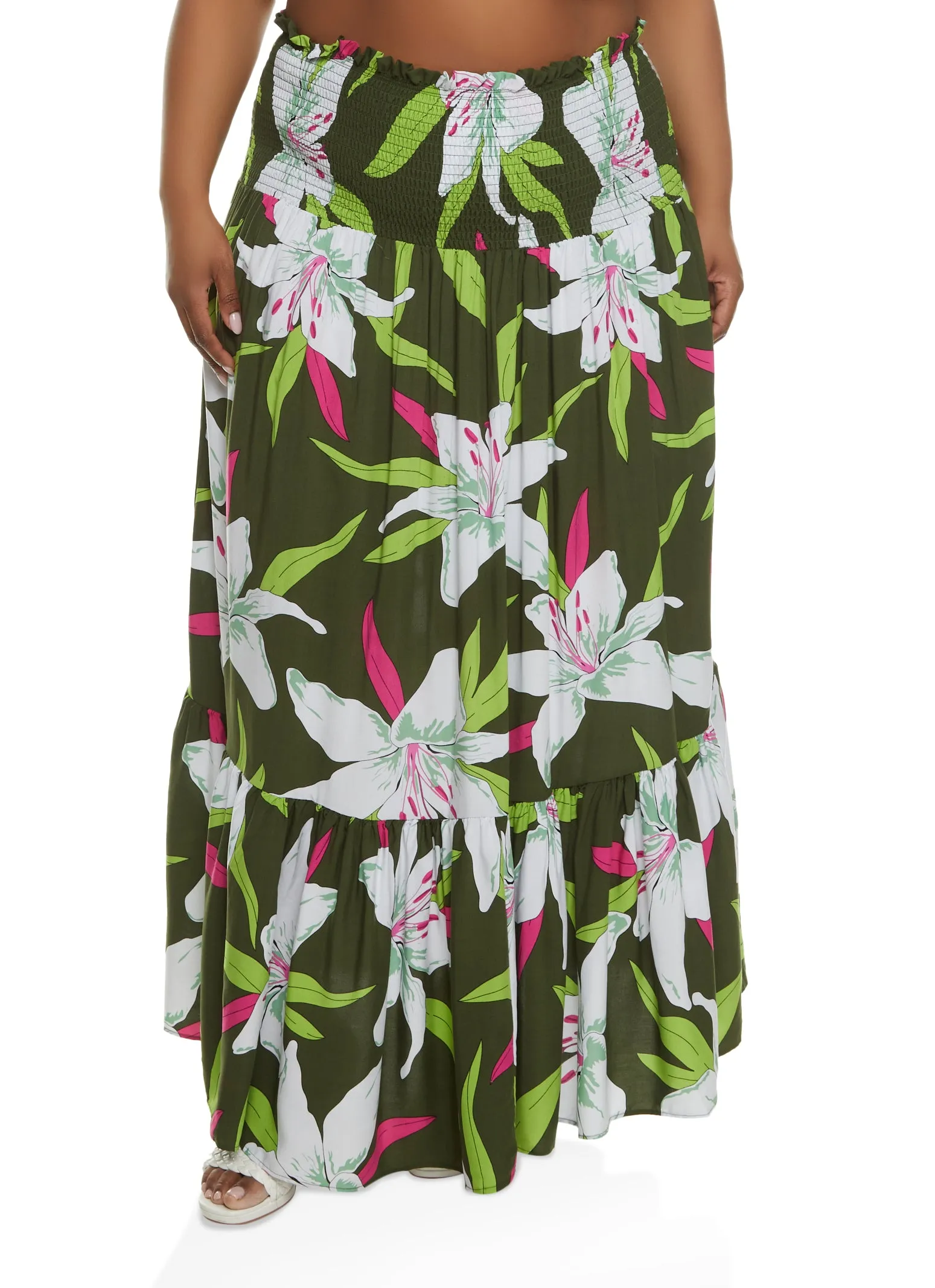 Plus Size Floral Print Smocked Convertible Maxi Dress sold by Rainbow product image thumbnail 5