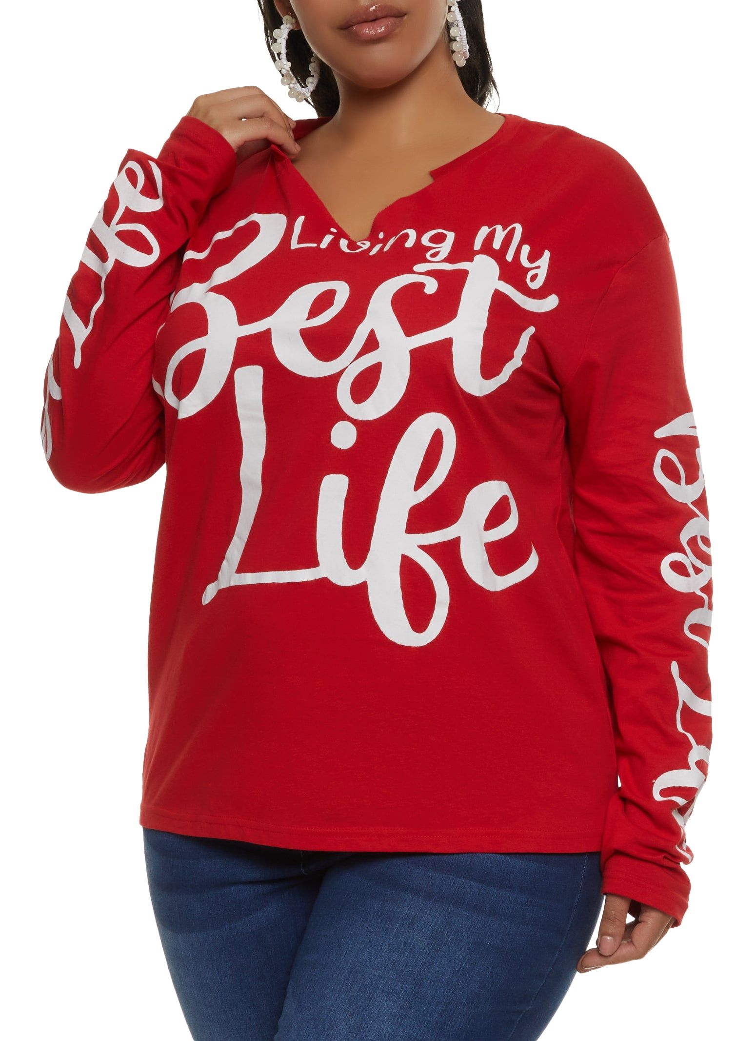 Plus Size Living My Best Life Long Sleeve Tee sold by Rainbow