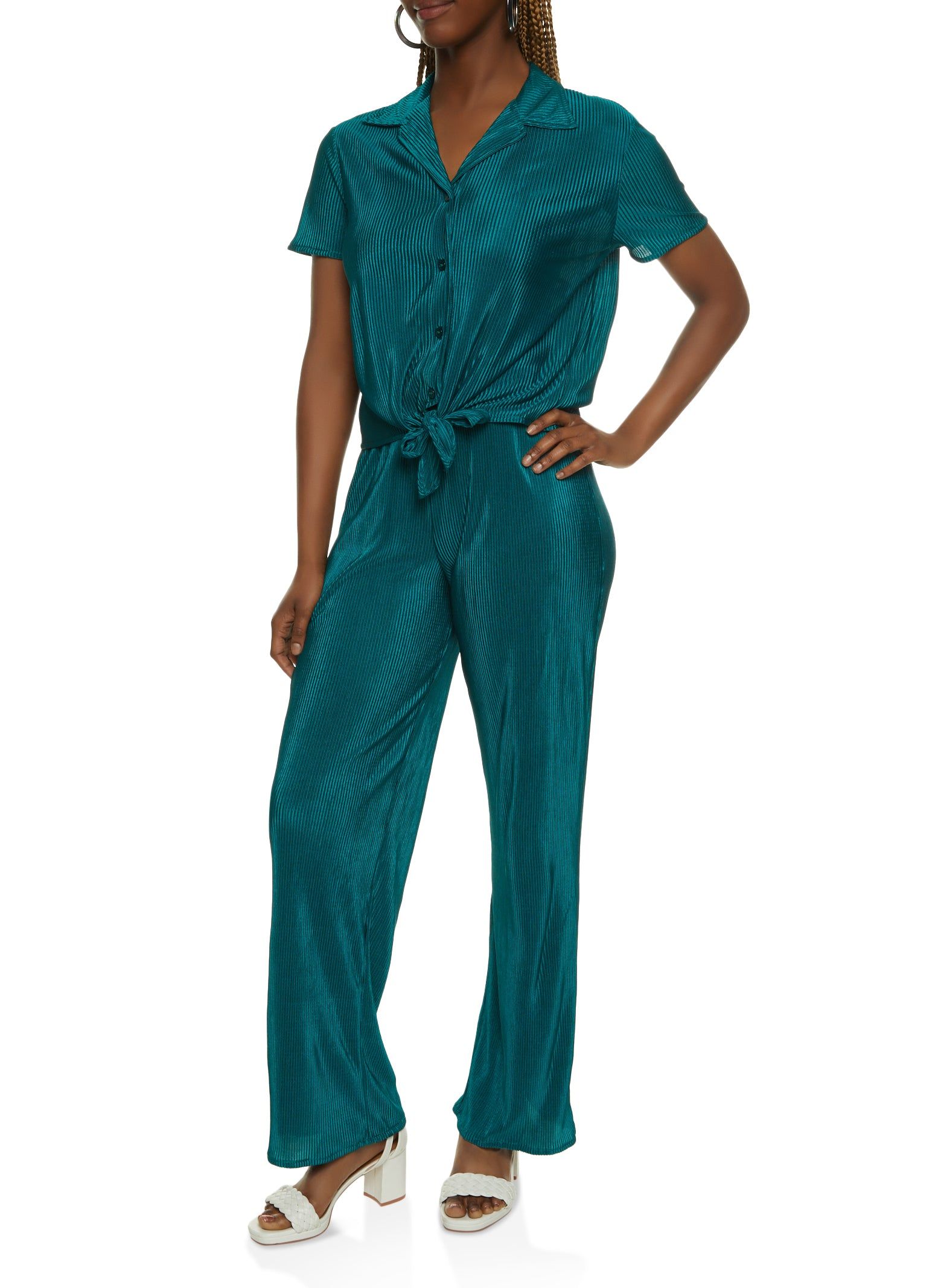 Plisse Button Down Tie Front Shirt sold by Rainbow product image thumbnail 2