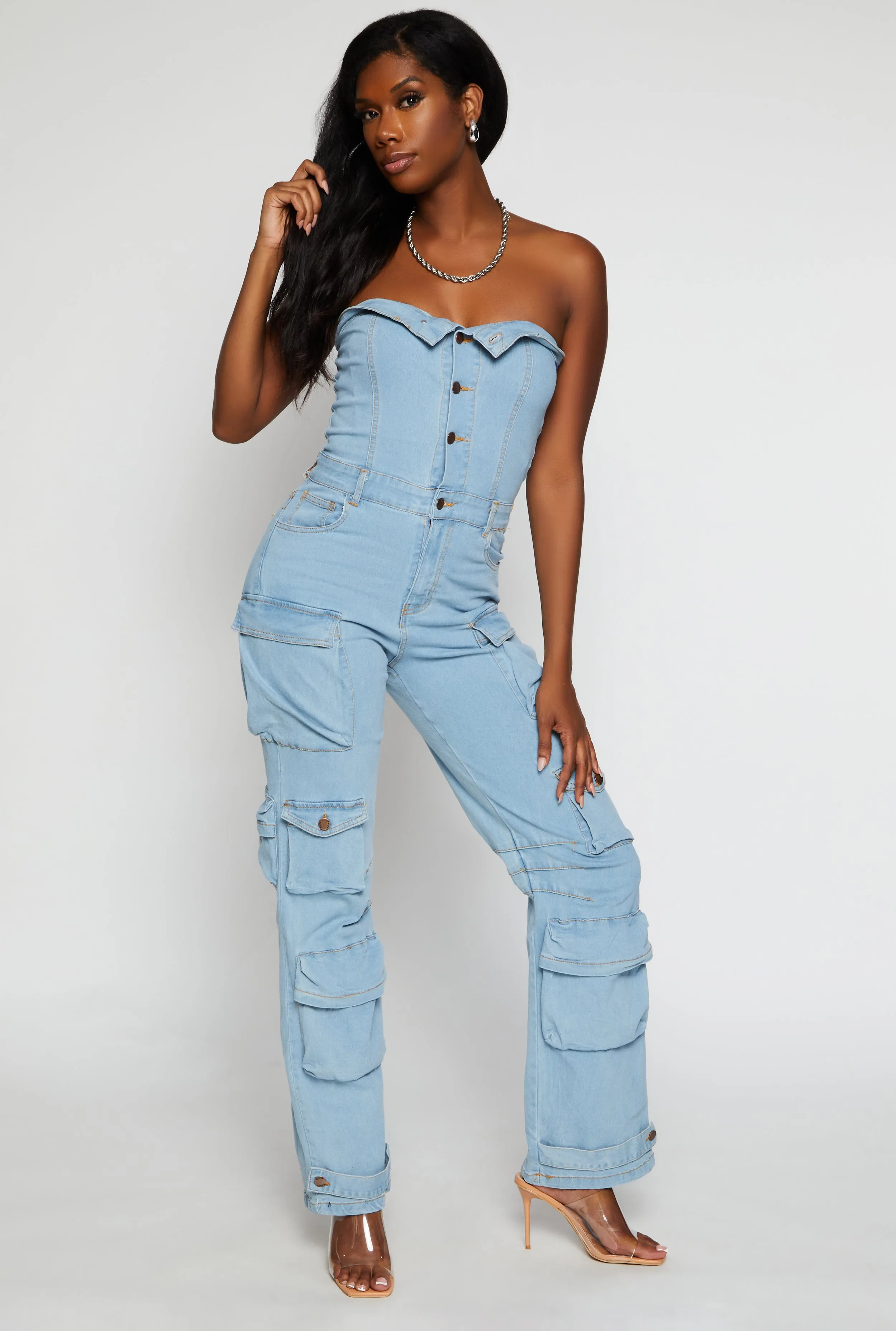Daisy Denim Strapless Button Front Cargo Jumpsuit sold by Rainbow product image thumbnail 2
