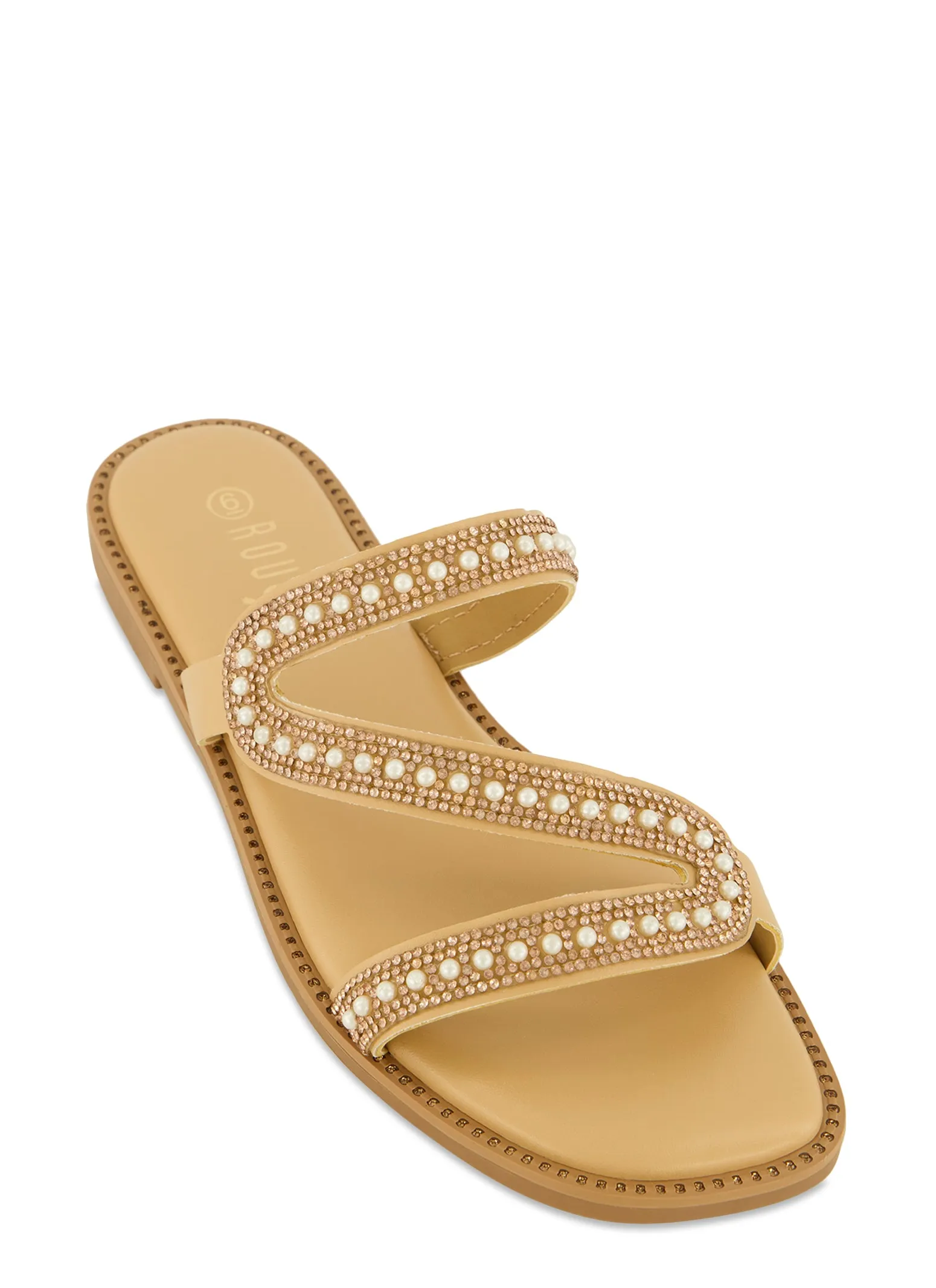 Rhinestone Asymmetric Band Flat Sandals sold by Rainbow
