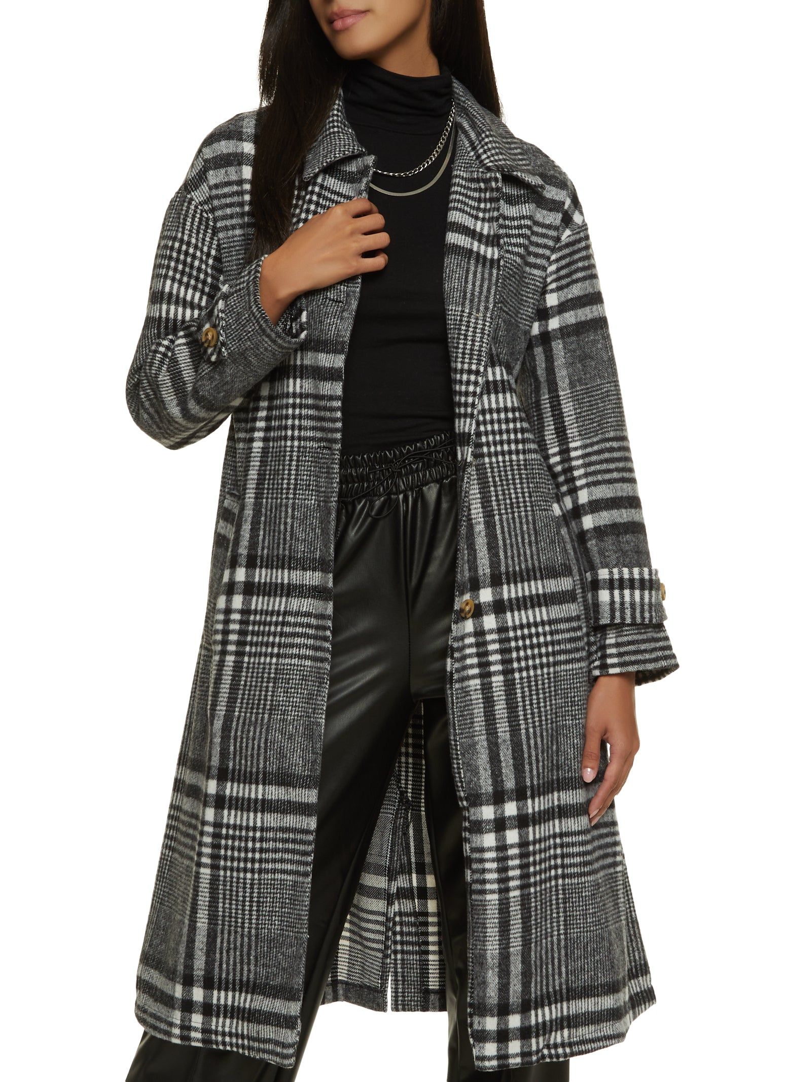Brushed Knit Plaid Belted Longline Shacket sold by Rainbow