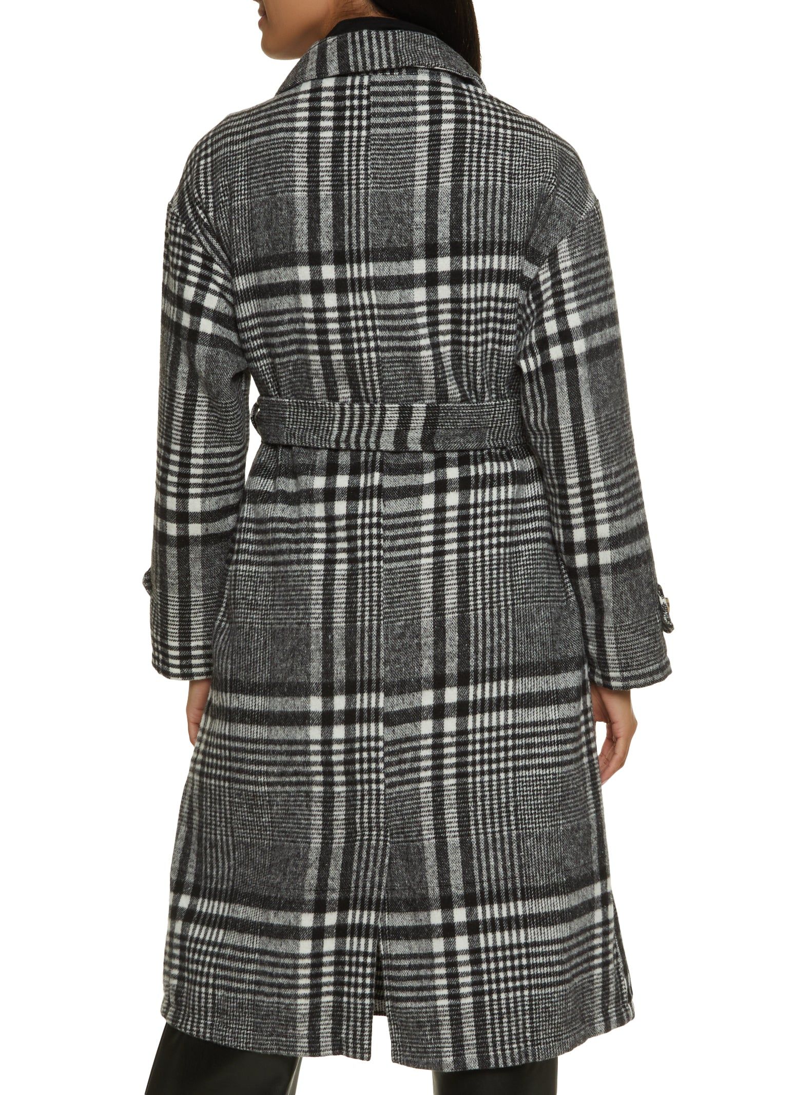 Brushed Knit Plaid Belted Longline Shacket sold by Rainbow product image thumbnail 3
