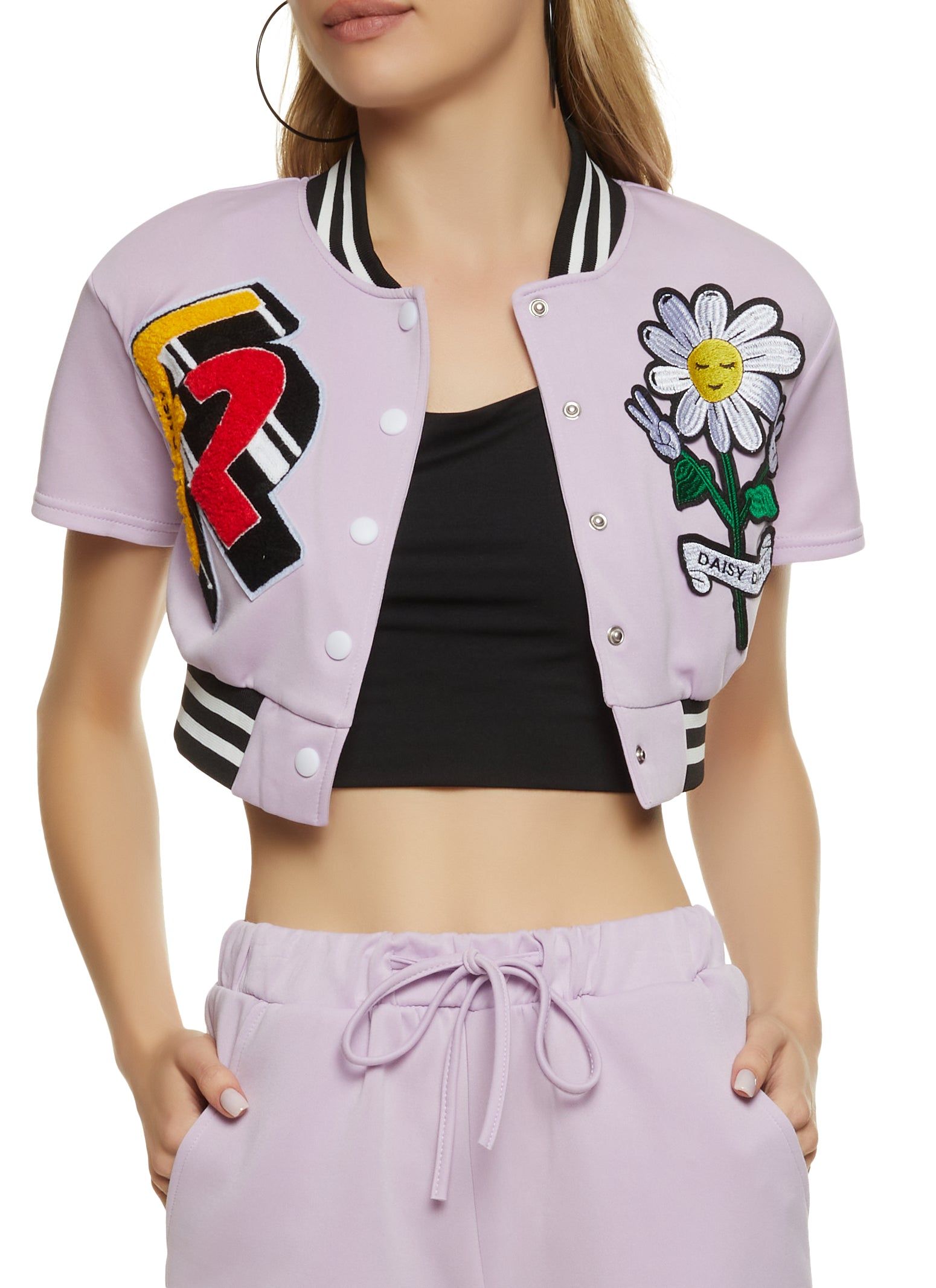 Daisy Patch Cropped Varsity Jacket sold by Rainbow