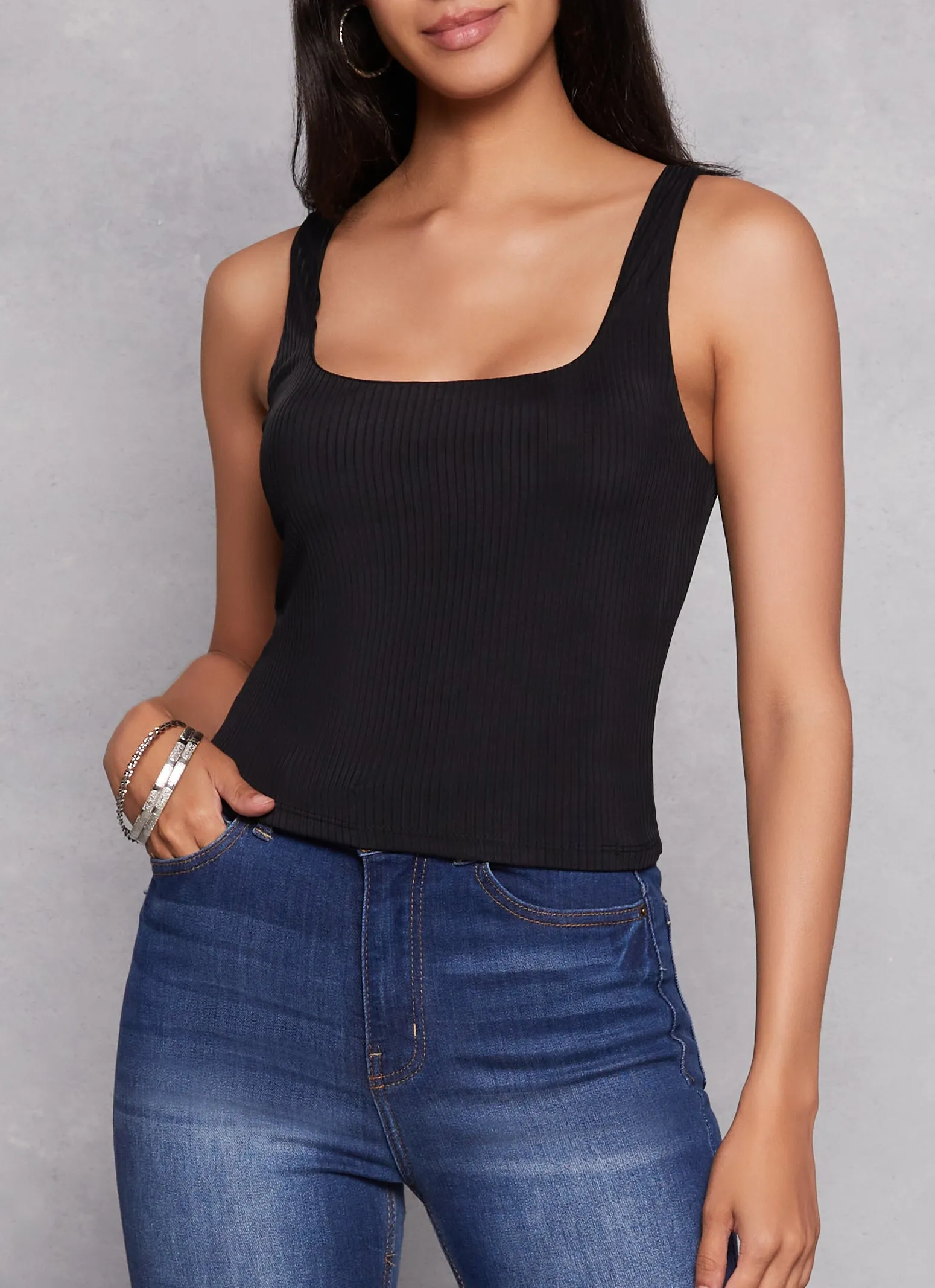 Iris Ribbed Square Neck Tank Top sold by Rainbow