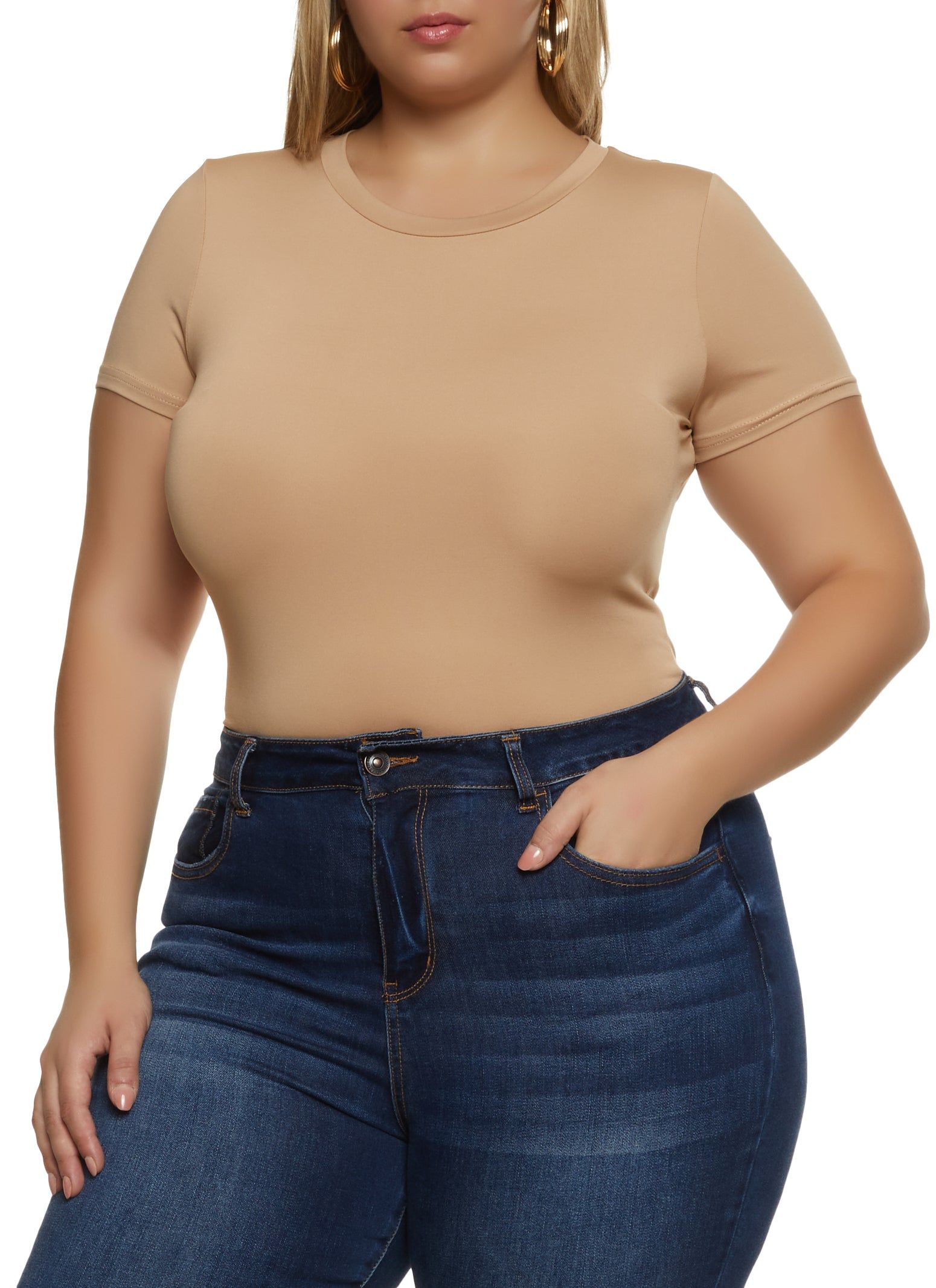 Plus Size Basic Crew Neck Short Sleeve Bodysuit sold by Rainbow product image thumbnail 2