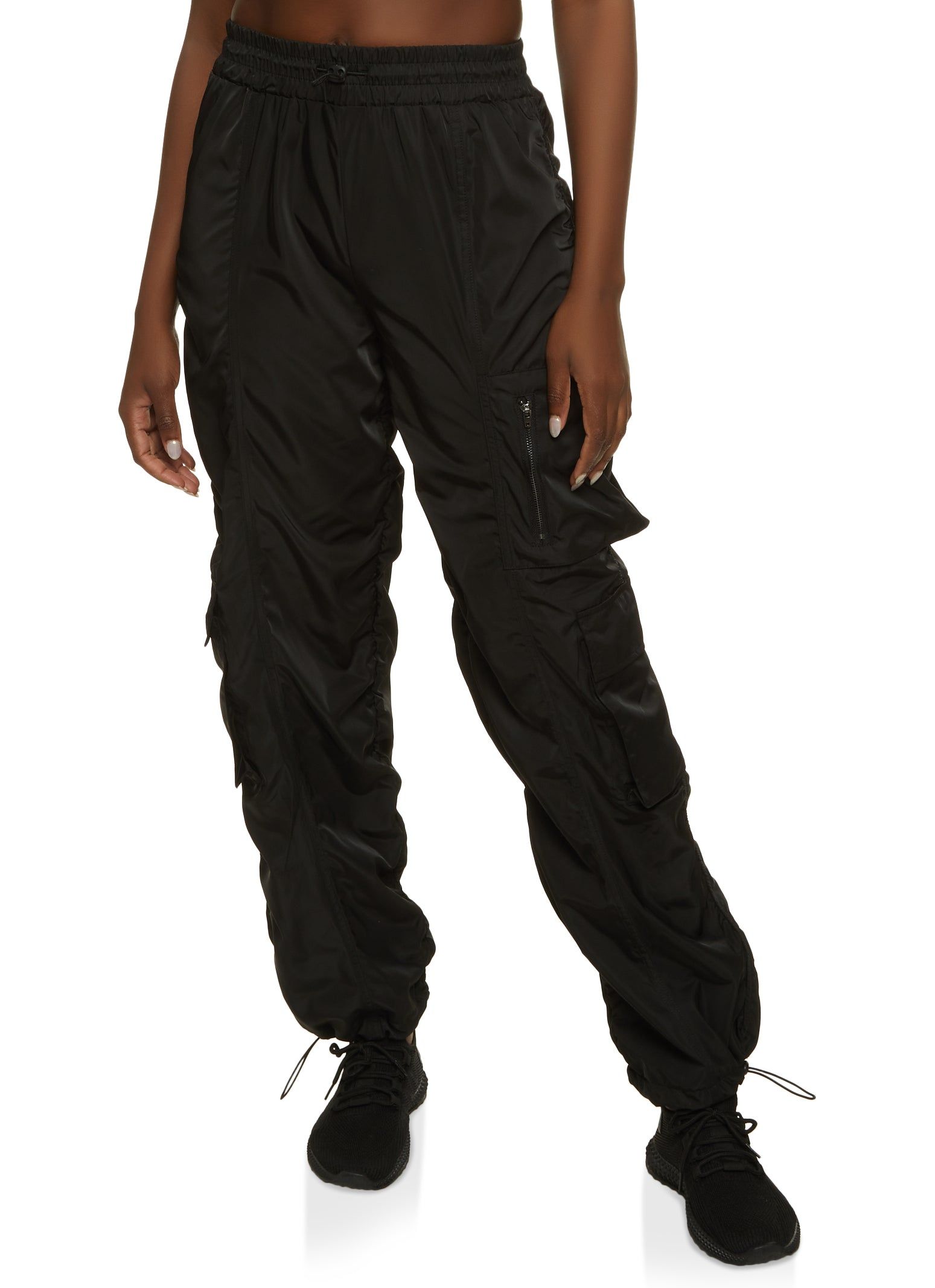 Zip Pocket Detail Parachute Cargo Pants sold by Rainbow
