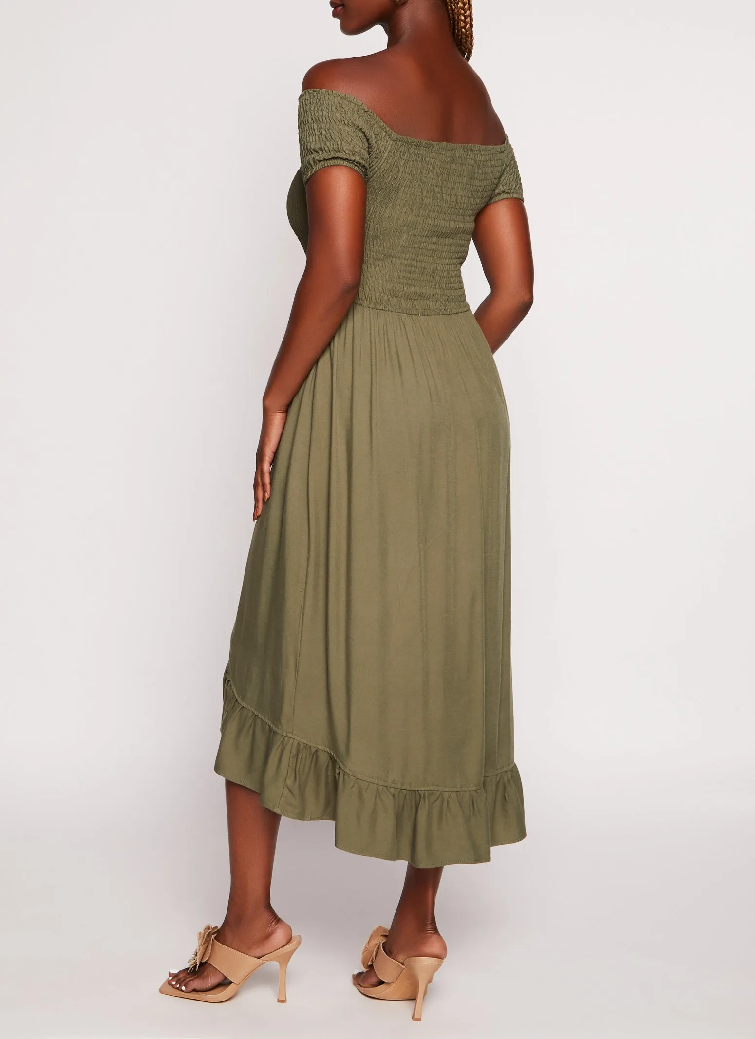 Off The Shoulder Smocked Tulip Hem Dress sold by Rainbow product image thumbnail 3