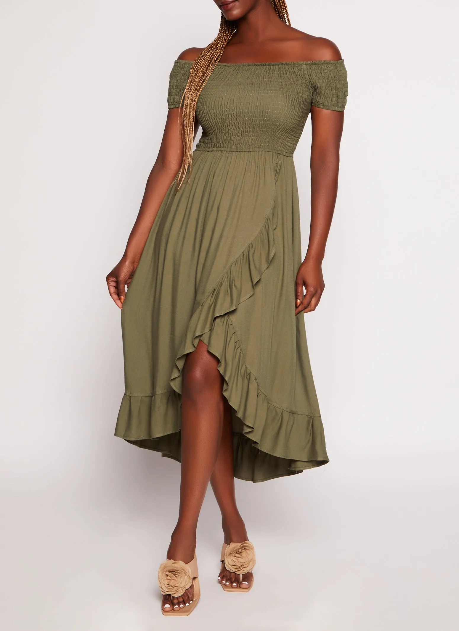 Off The Shoulder Smocked Tulip Hem Dress sold by Rainbow product image thumbnail 2