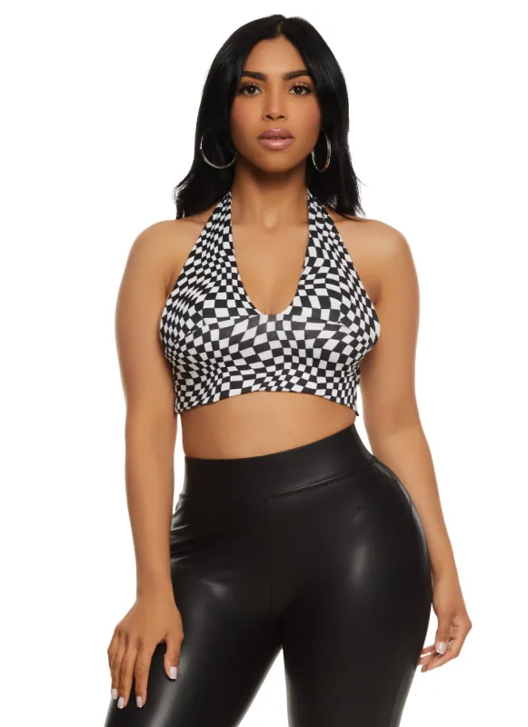 Almost Famous Plunge Halter Crop Top sold by Rainbow
