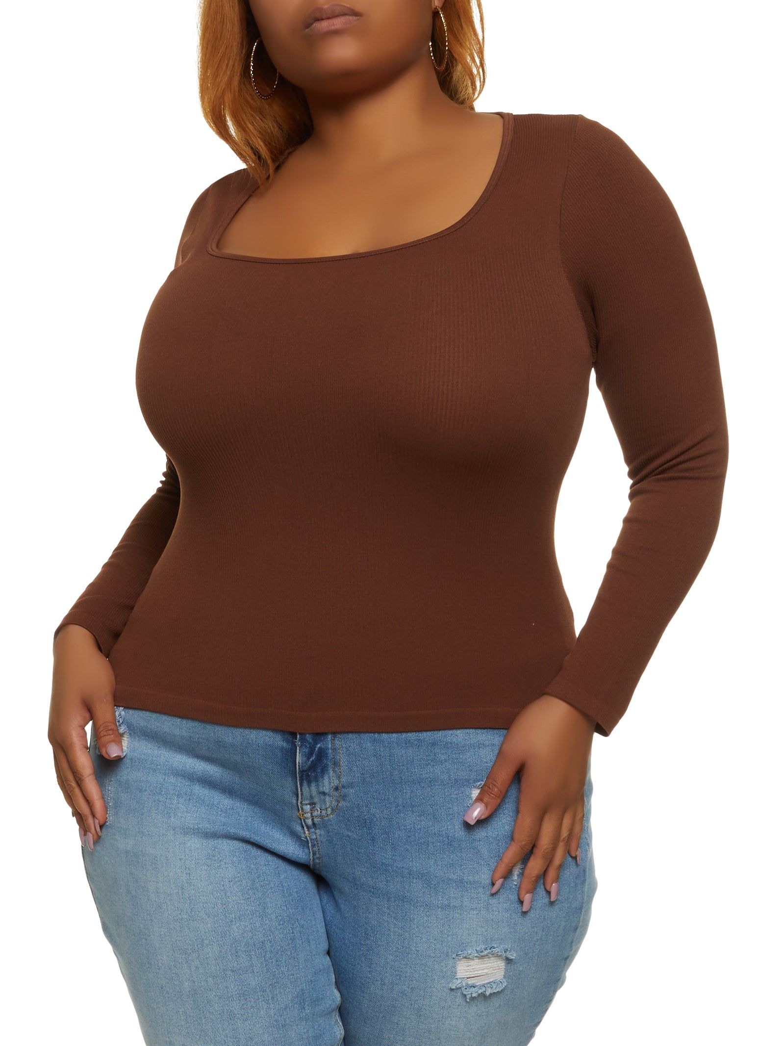 Plus Size Ribbed Seamless Square Neck Top sold by Rainbow