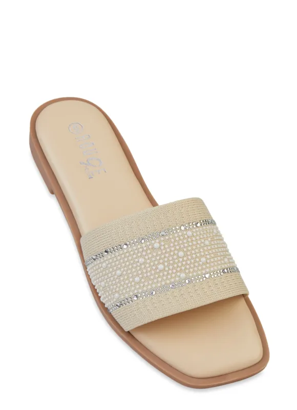 Knit Rhinestone Studded Band Slide Sandals sold by Rainbow