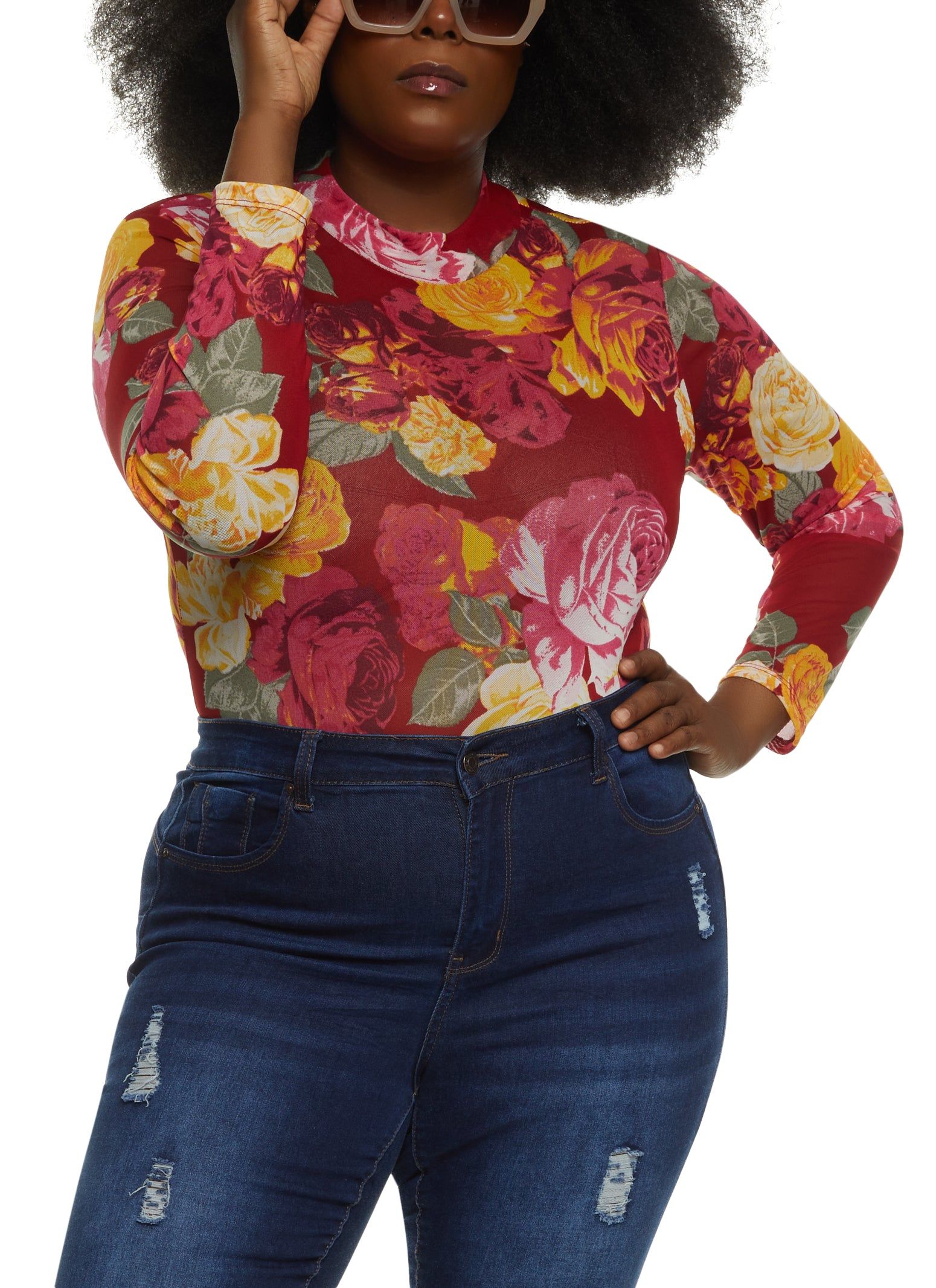 Plus Size Printed Mesh Mock Neck Bodysuit sold by Rainbow product image thumbnail 2