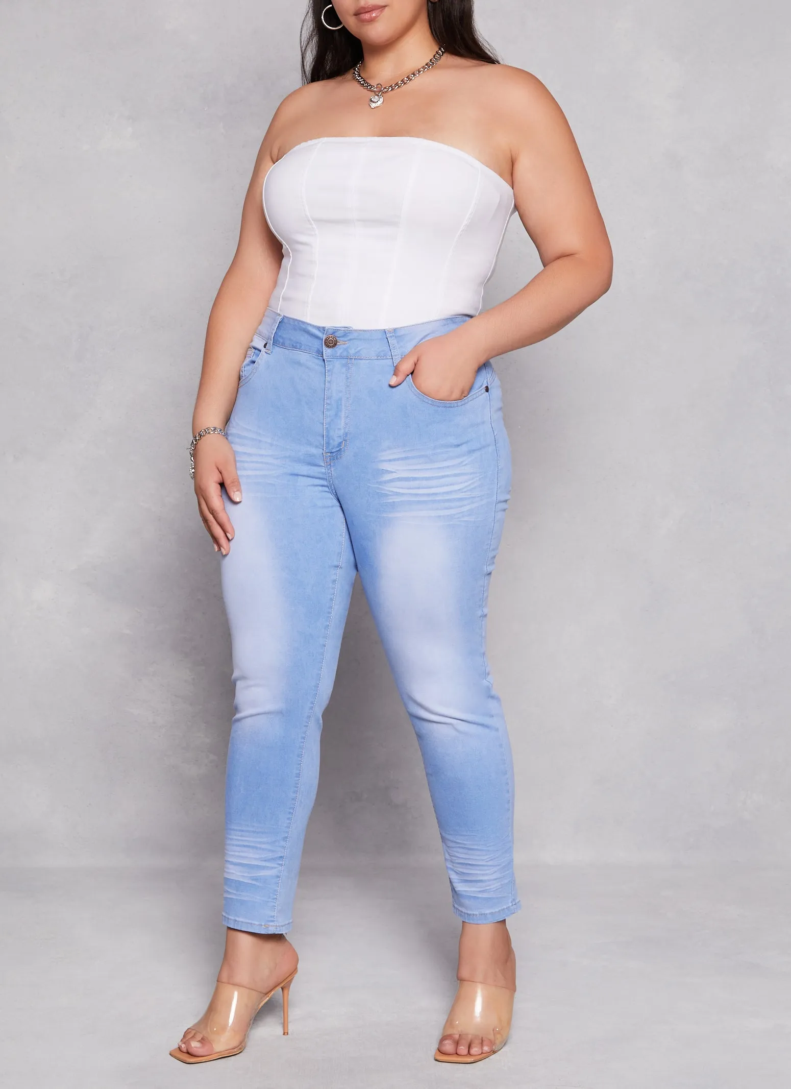 Plus Size VIP Whiskered Skinny Jeans sold by Rainbow