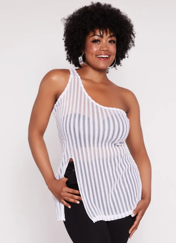 Plus Size Shadow Stripe One Shoulder Tank Top sold by Rainbow