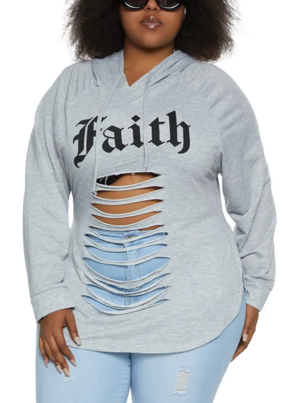 Plus Size Faith Laser Cut Hooded Sweatshirt sold by Rainbow