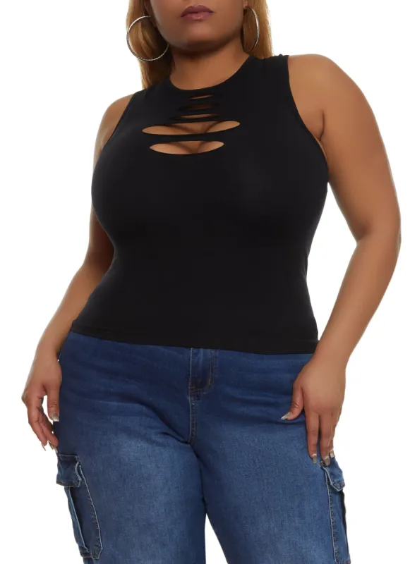 Plus Size Seamless Laser Cut Tank Top sold by Rainbow
