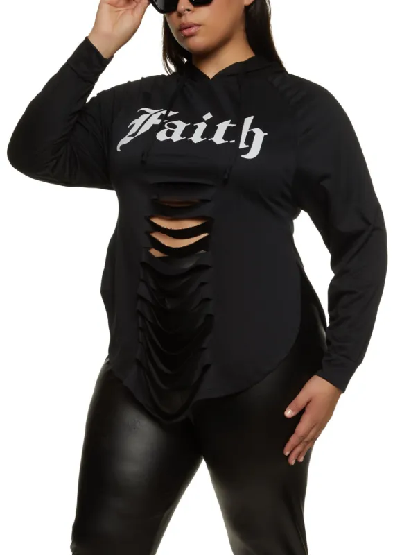 Plus Size Faith Laser Cut Hooded Sweatshirt sold by Rainbow