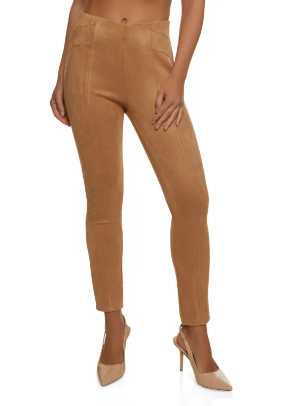 Faux Suede High Waist Pull On Pants sold by Rainbow