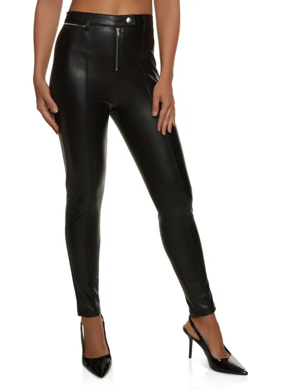 Faux Leather Zip Front Pintuck Pants sold by Rainbow