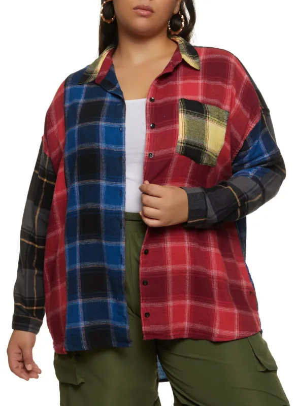 Plus Size Mixed Plaid Flannel Shirt sold by Rainbow