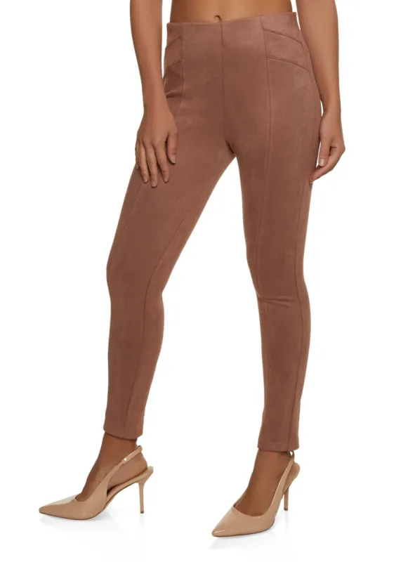Faux Suede High Waist Pull On Pants sold by Rainbow