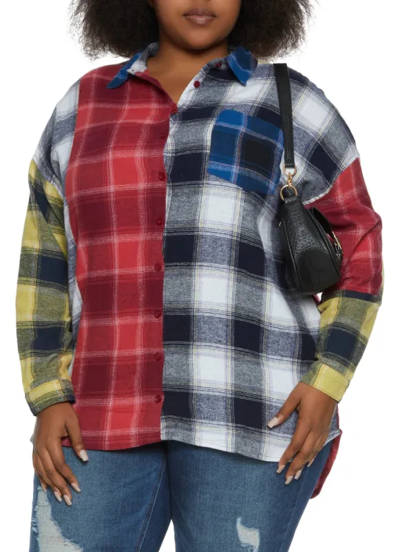 Plus Size Mixed Plaid Flannel Shirt sold by Rainbow