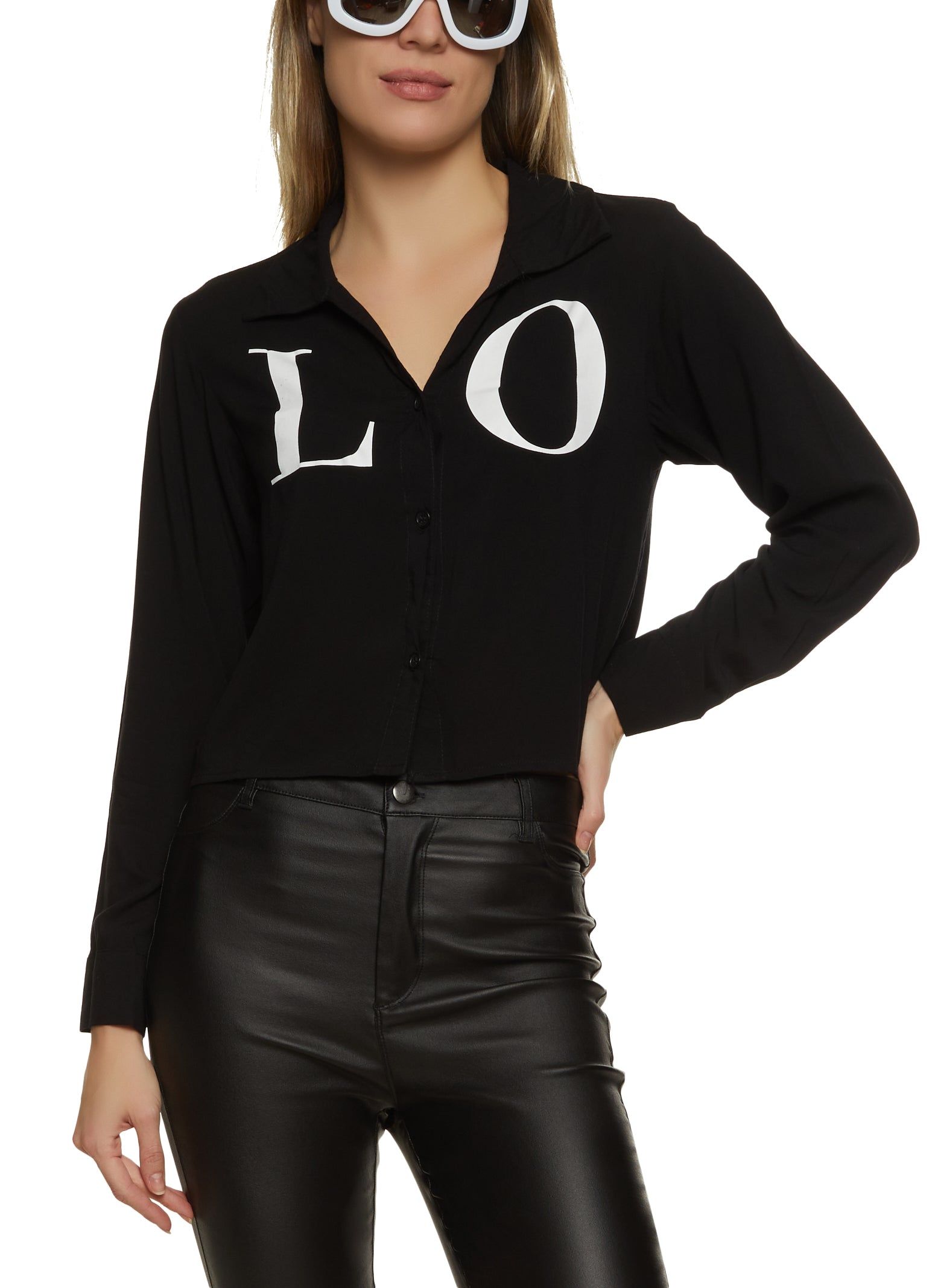 Love Graphic Button Front Shirt sold by Rainbow