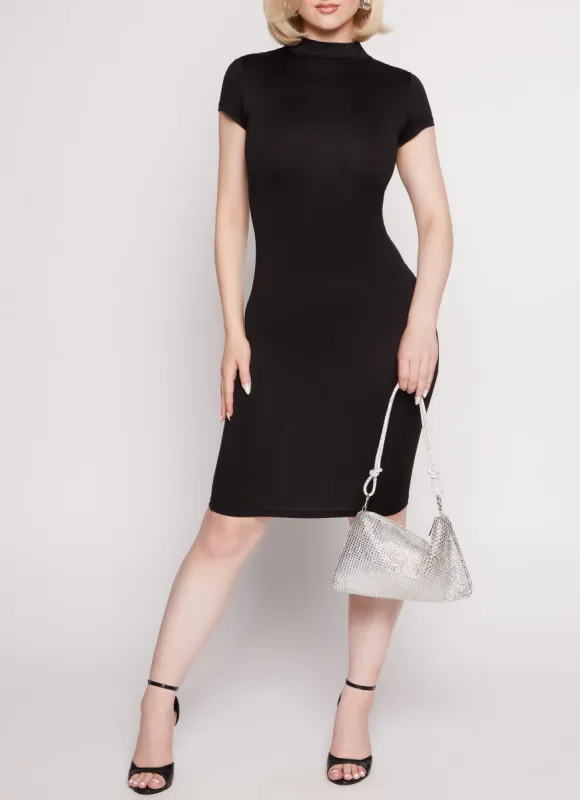 Solid Mock Neck Midi Dress sold by Rainbow