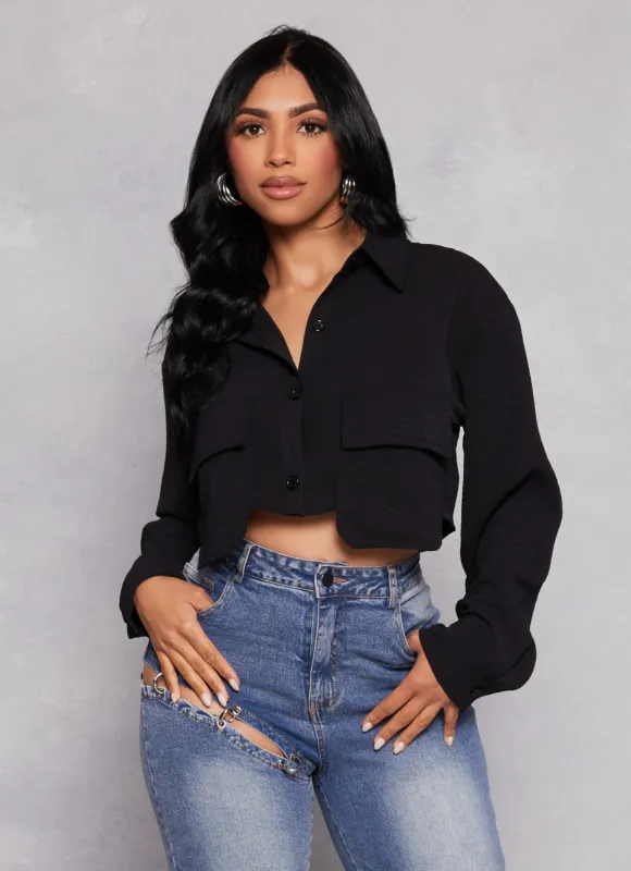 Airy Cargo Pocket Cropped Shirt sold by Rainbow