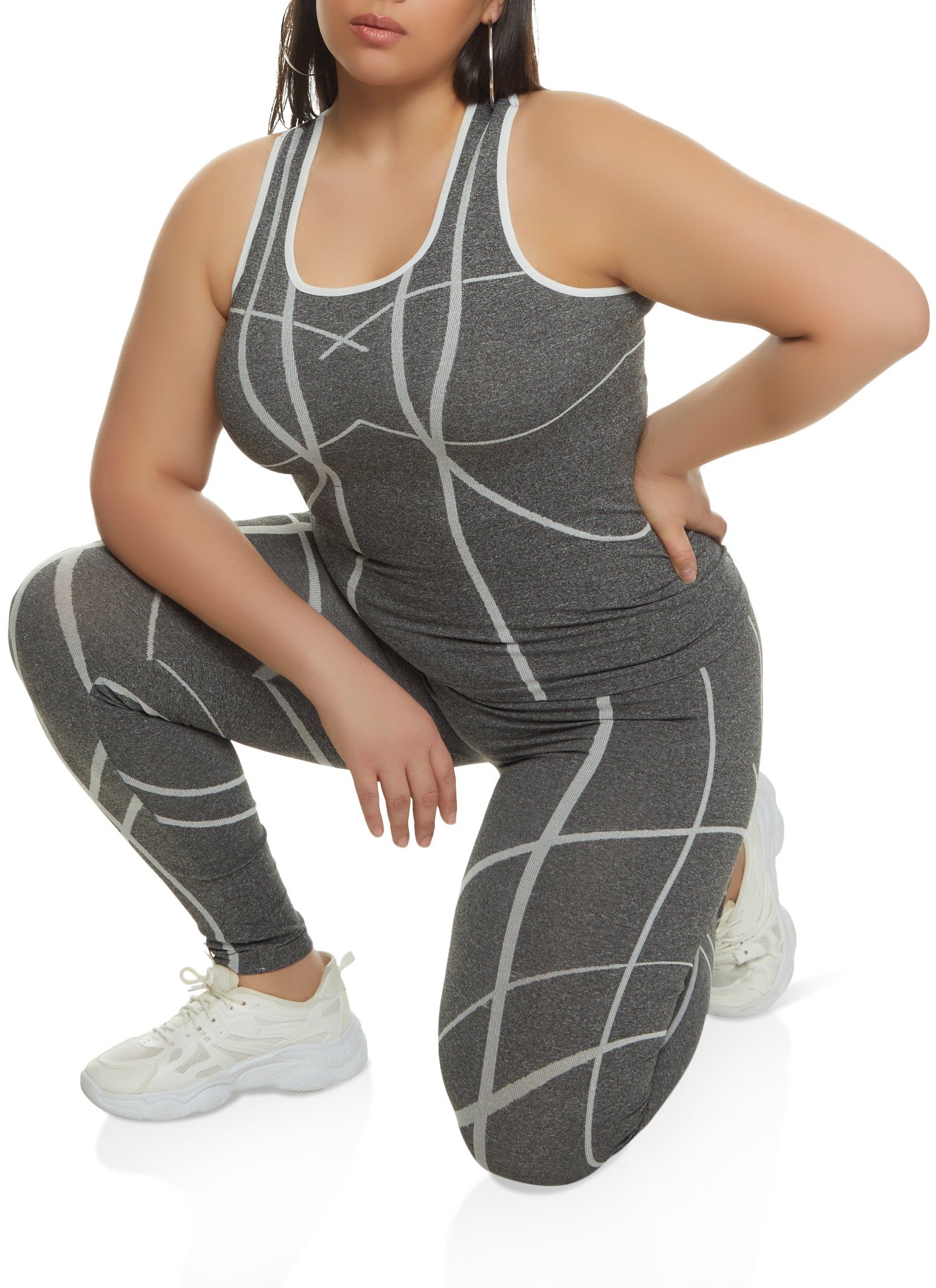 Plus Size Stripe Detail Seamless Racerback Tank Top sold by Rainbow